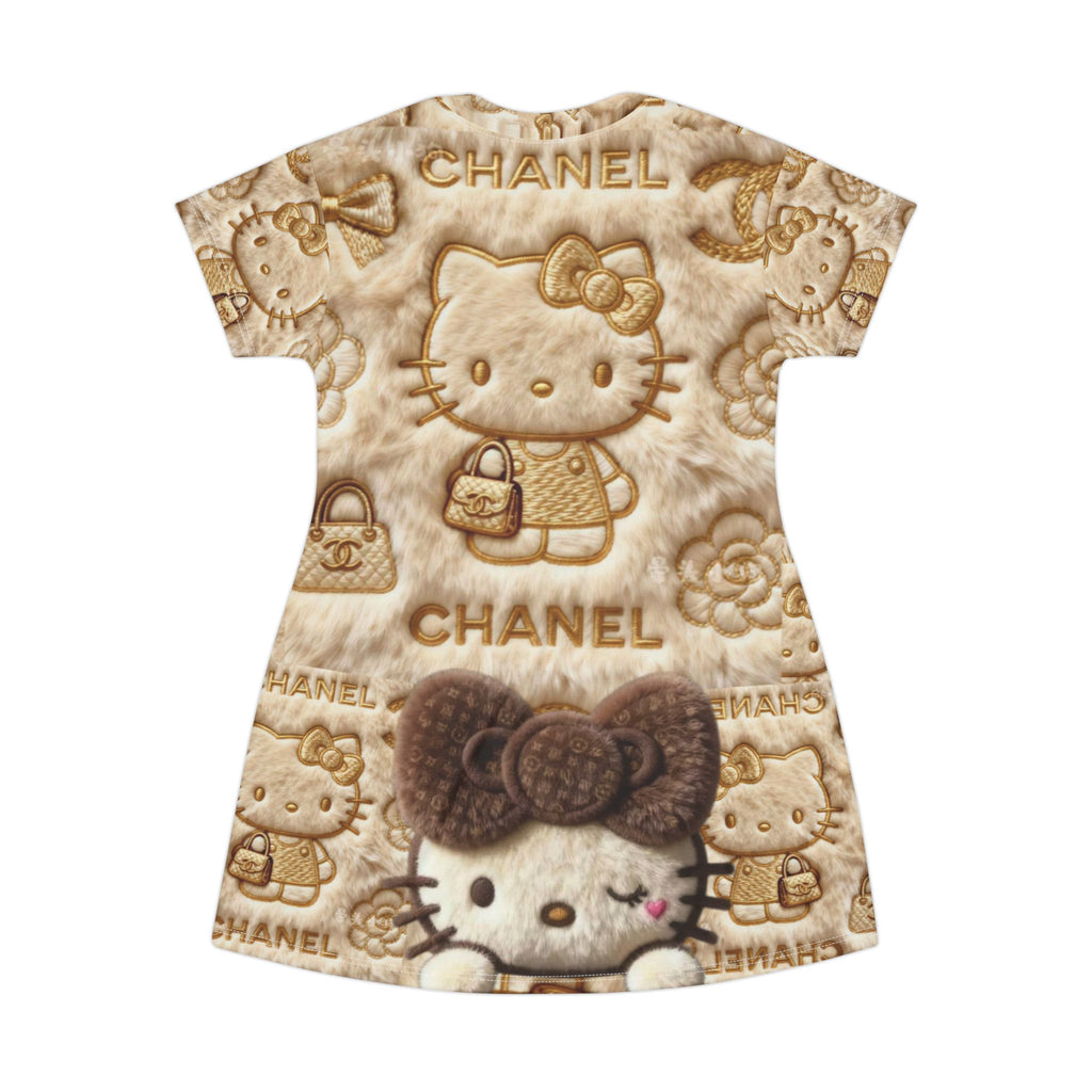 Hello Kitty Luxe T‑Shirt Dress – All‑Over Print Chanel-Inspired Pattern