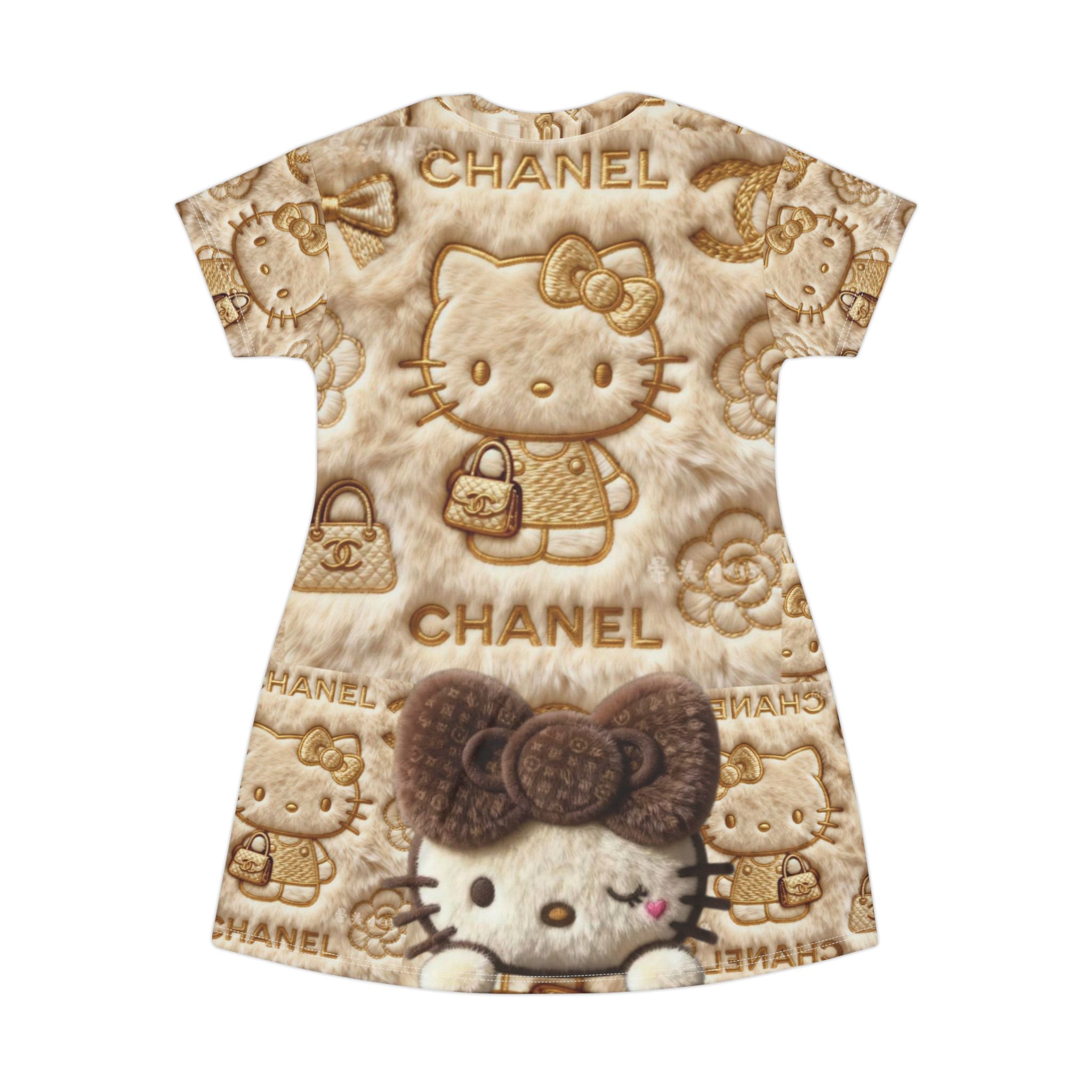 Hello Kitty Luxe T‑Shirt Dress – All‑Over Print Chanel-Inspired Pattern