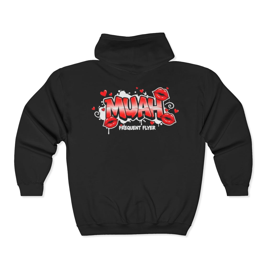 Muah Graffiti Zip Hoodie — 'Muah' Lip Kiss Streetwear Sweatshirt