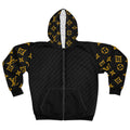 Luxury Monogram Zip Hoodie — Black & Gold Designer Pattern