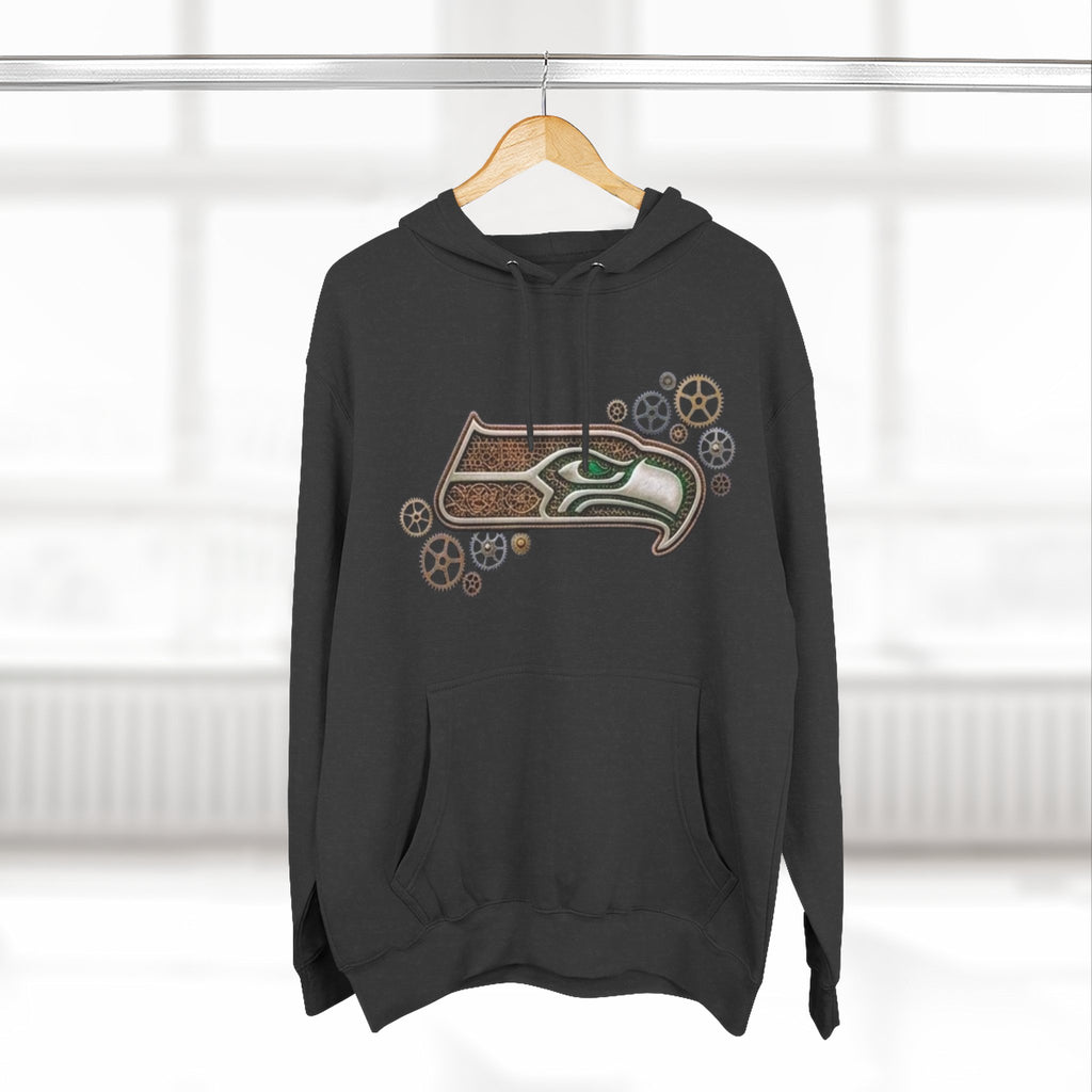 Seahawk Gear Hoodie — Vintage Seahawk Emblem with Gear Accents