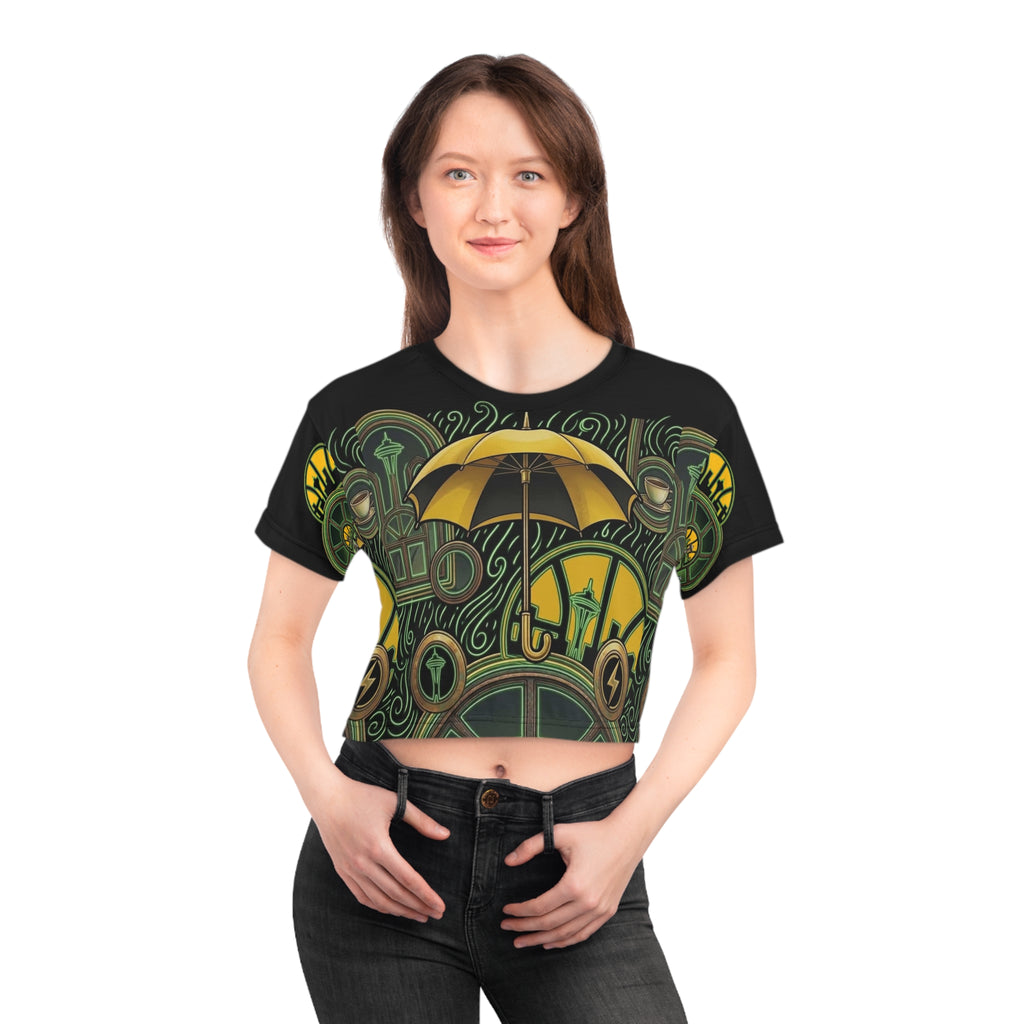 Umbrella City Crop Tee — Art Deco Skyline Graphic