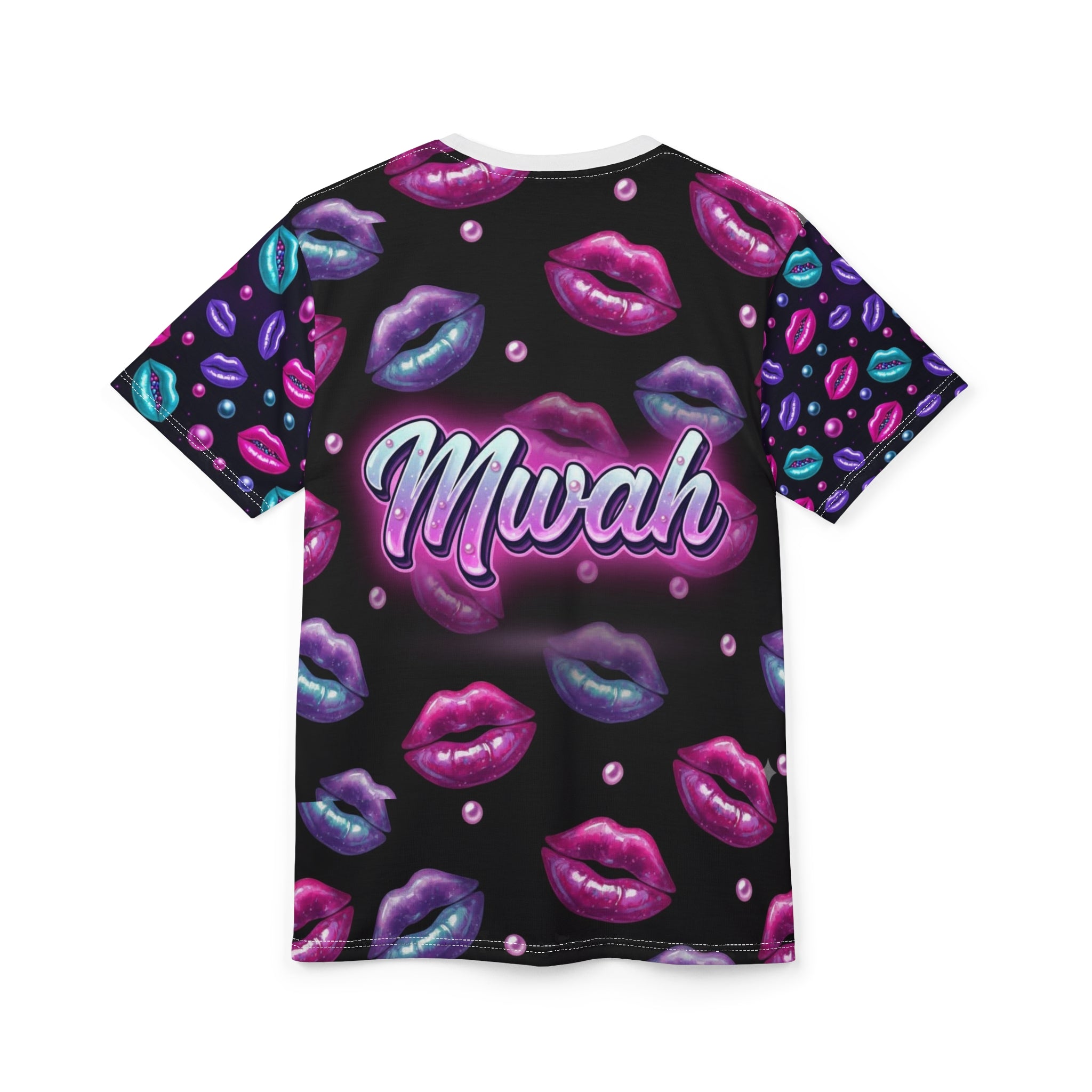 Neon Kiss Pattern Tee | Lip Print All-Over Shirt
