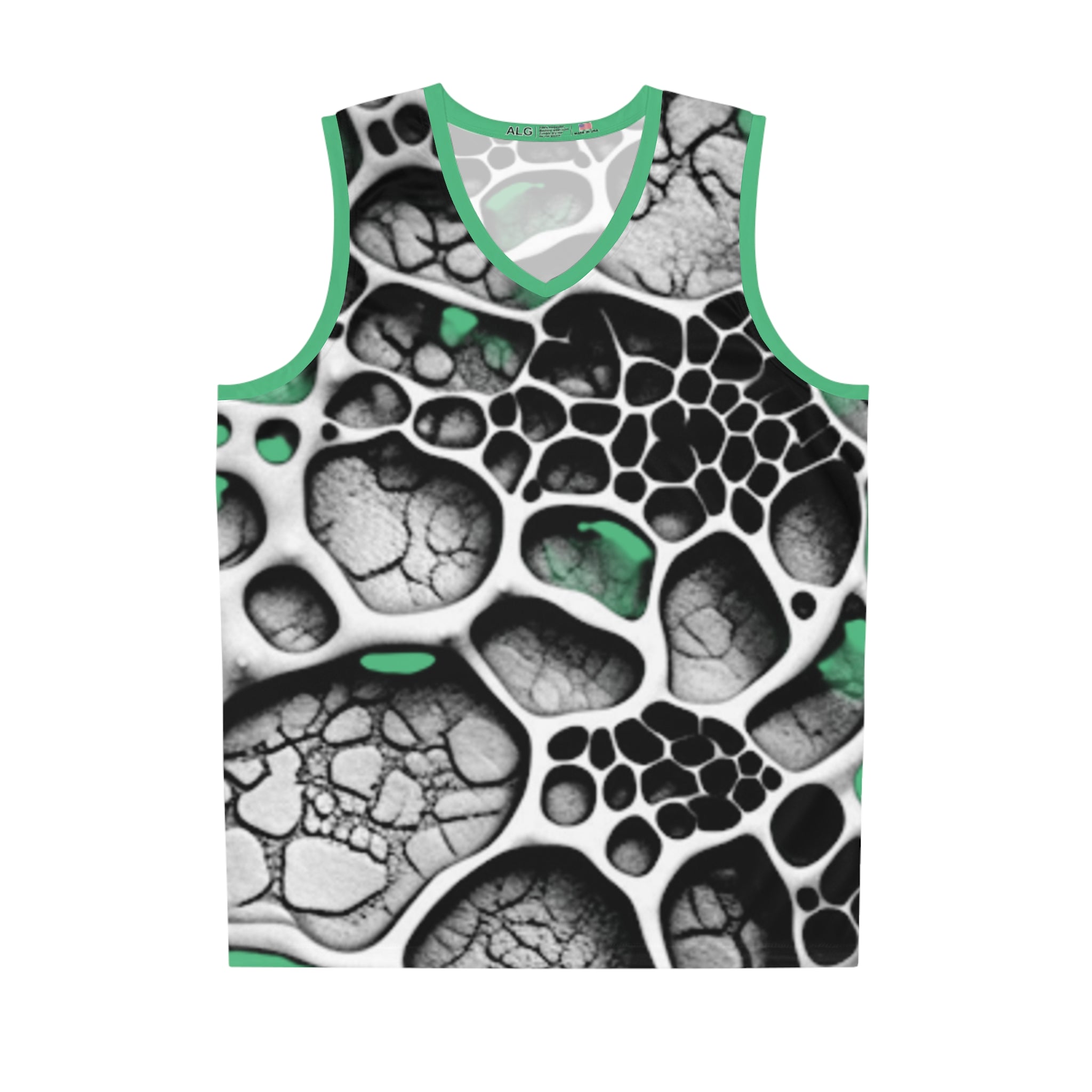 Abstract Black & Mint Basketball Jersey — All-Over Print Athletic Tank