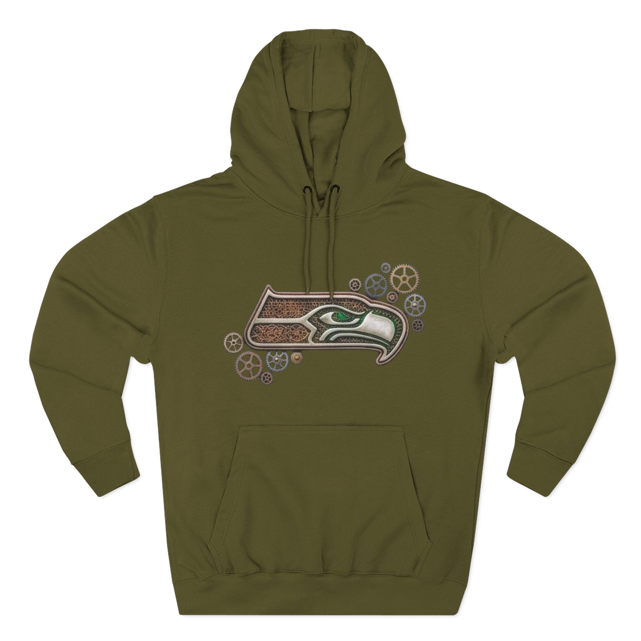 Seahawk Gear Hoodie — Vintage Seahawk Emblem with Gear Accents