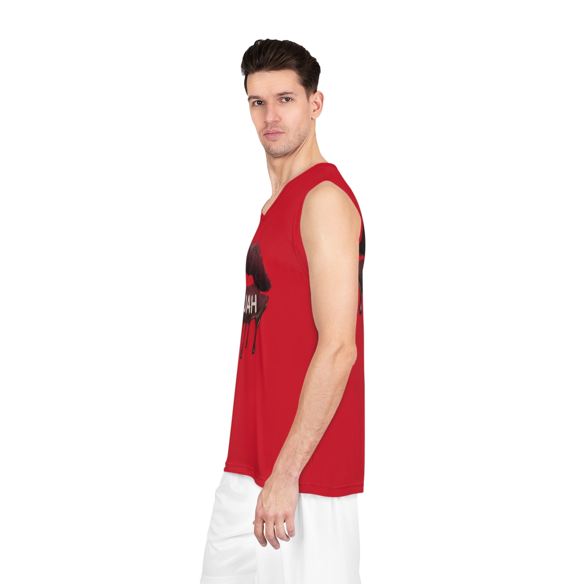 Dripping Lip 'MUAH' Basketball Jersey — Bold Red Graphic Tank