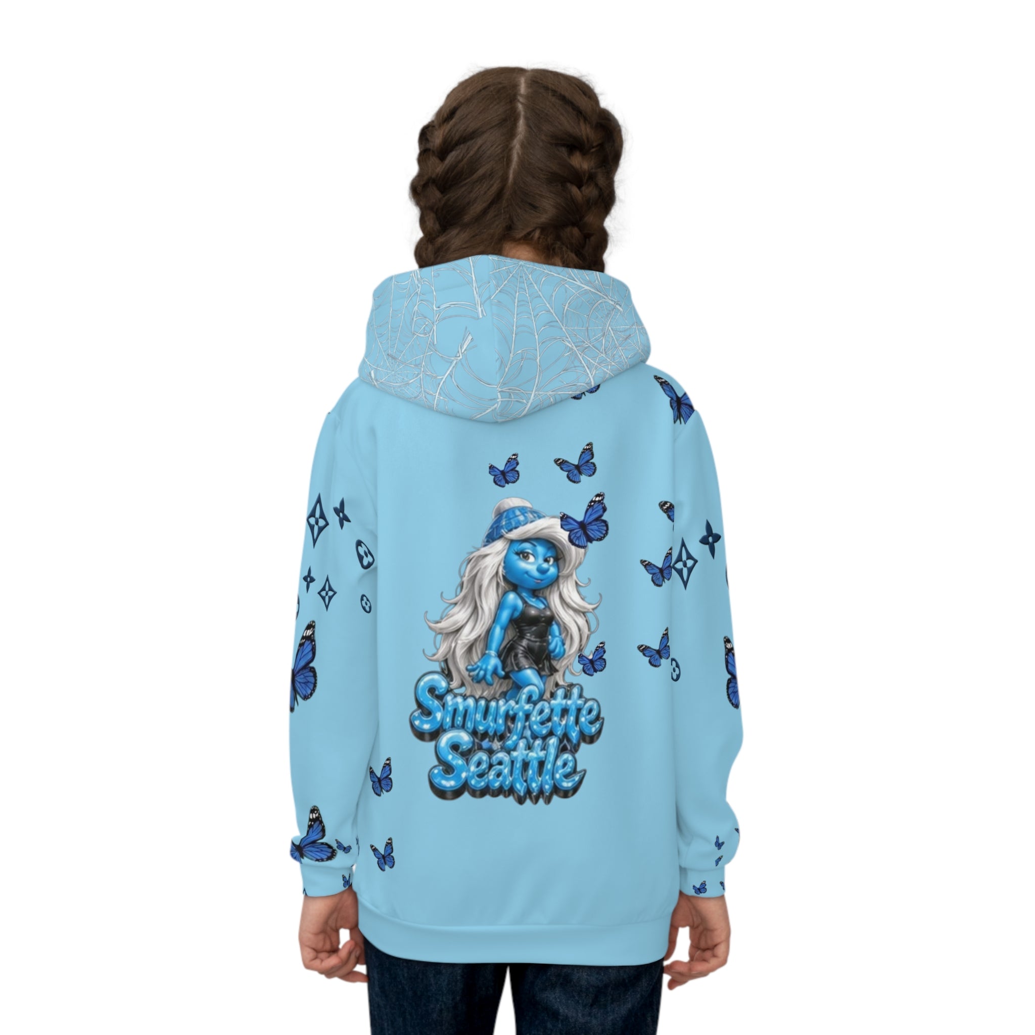Children's Hoodie — Smurfette Seattle Blue Butterfly All-Over Print