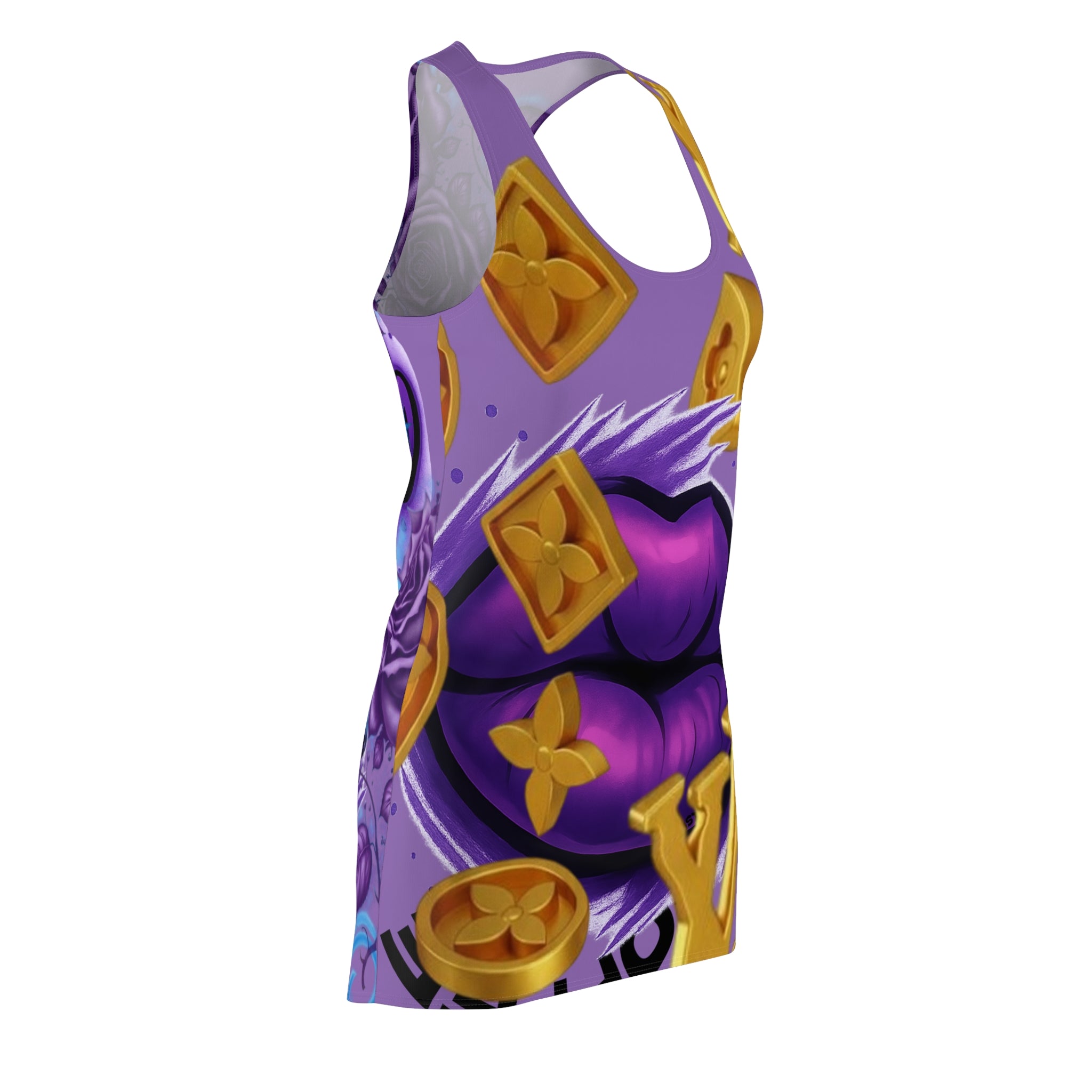 Purple Lip Art Racerback Dress — Bold Graffiti Floral AOP
