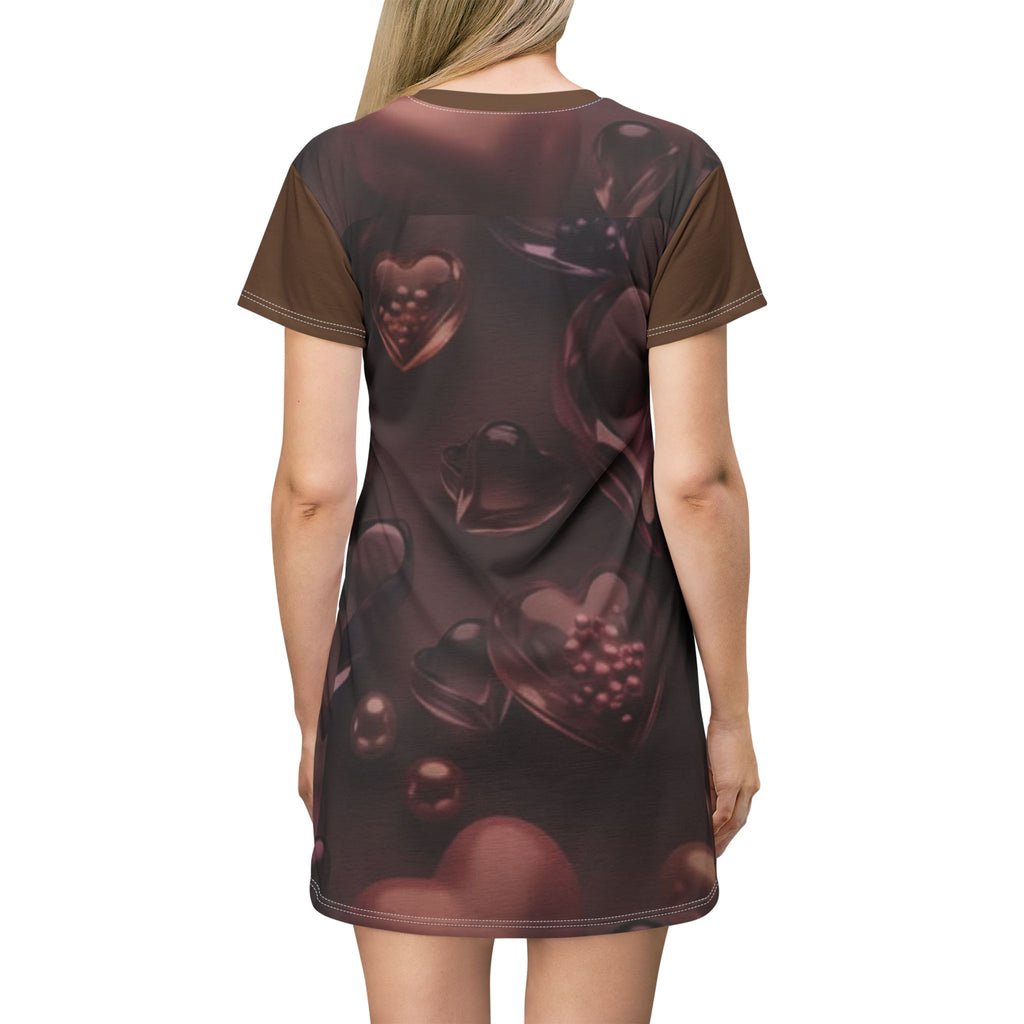 Heart Chocolate All-Over Print T-Shirt Dress — Romantic Valentine’s Day Dress