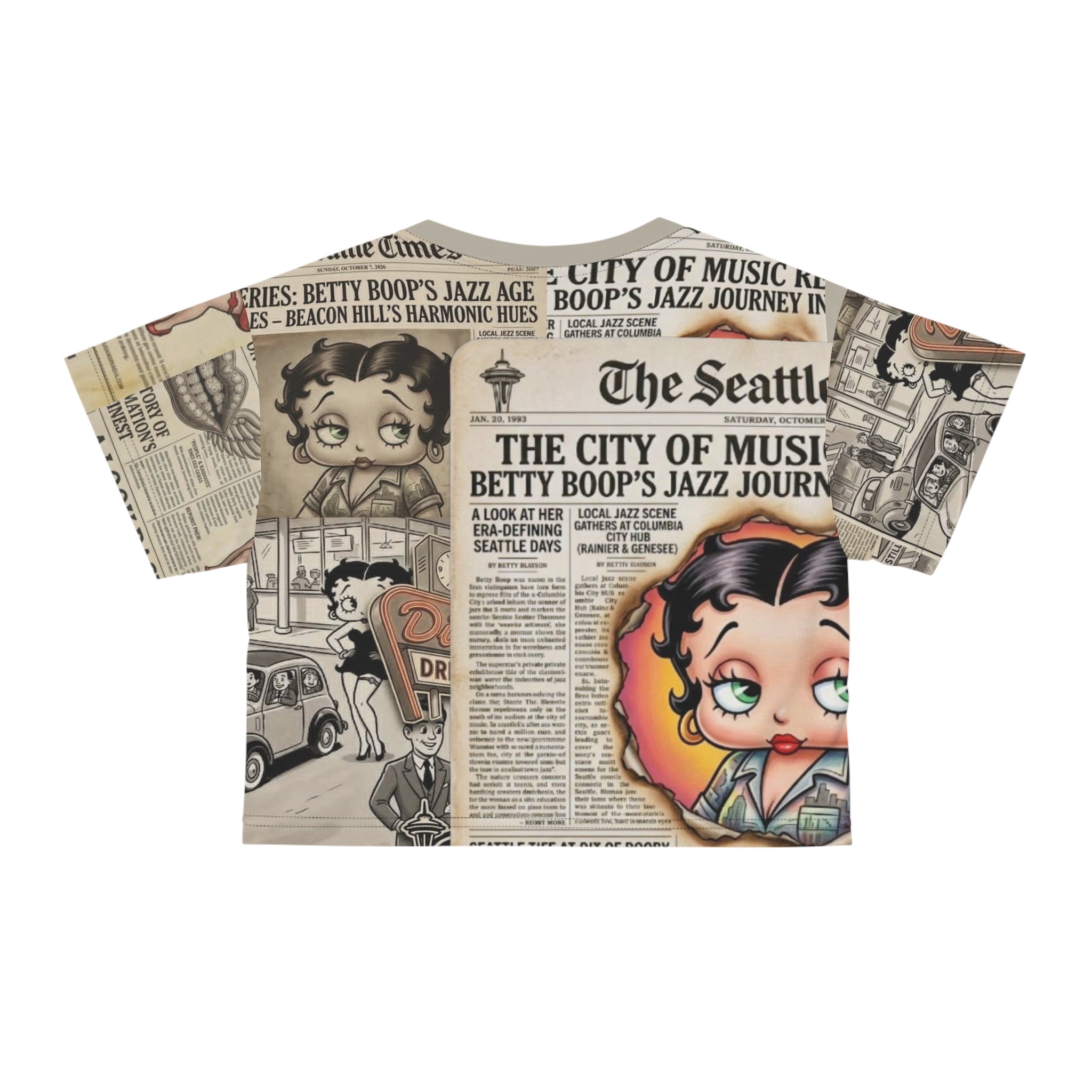 Betty Boop Vintage Newspaper Print Crop Tee