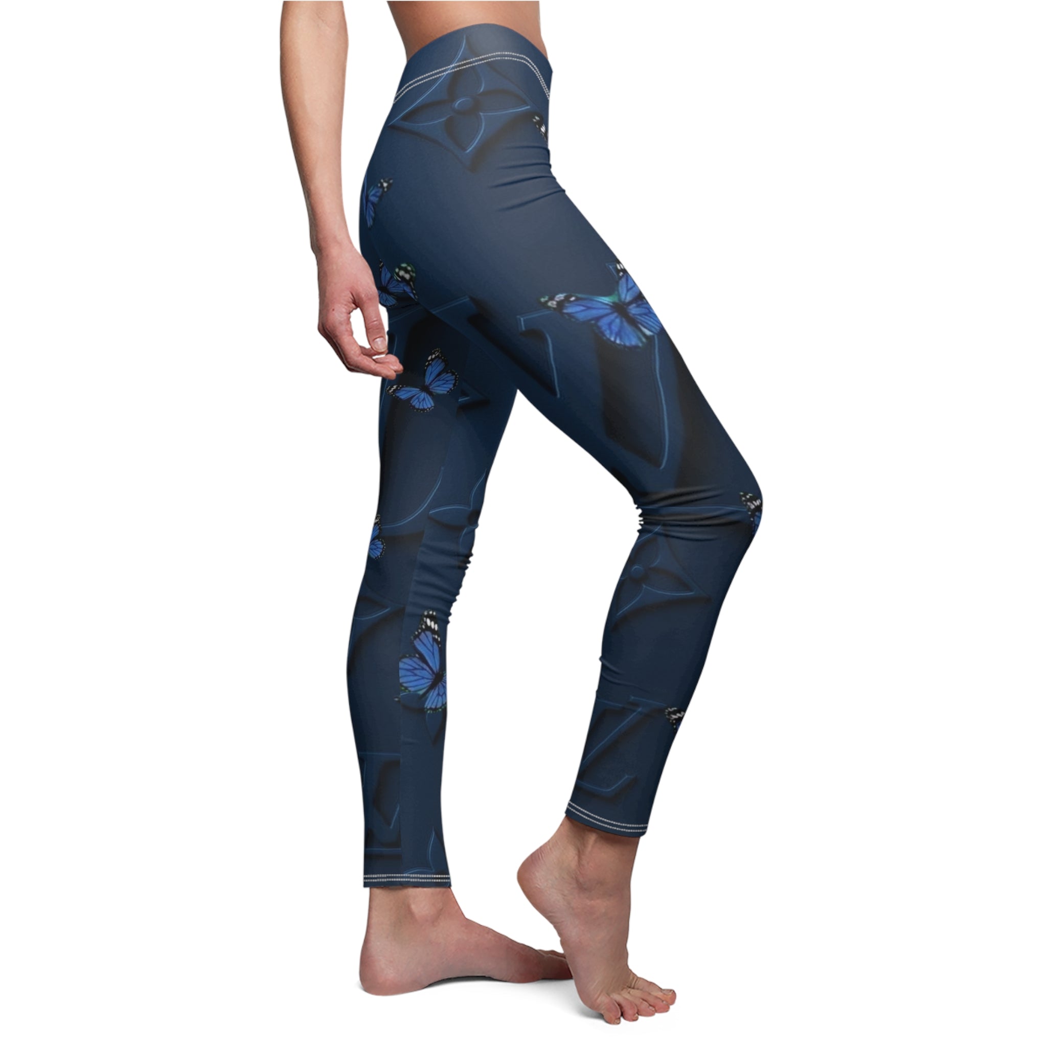Blue Butterfly Monogram Leggings — Floral Luxe All-Over Print