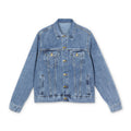 Men's Denim Jacket with Embroidered 'MUAH' Bear Graphic — Casual Streetwear Trucker Jacket