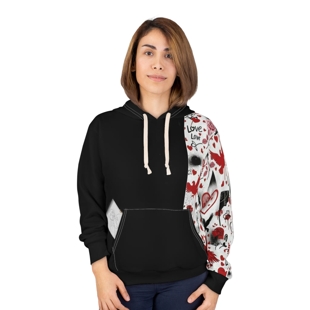 Ace of Hearts Hoodie – Red & Black Valentine's Card Art Pullover