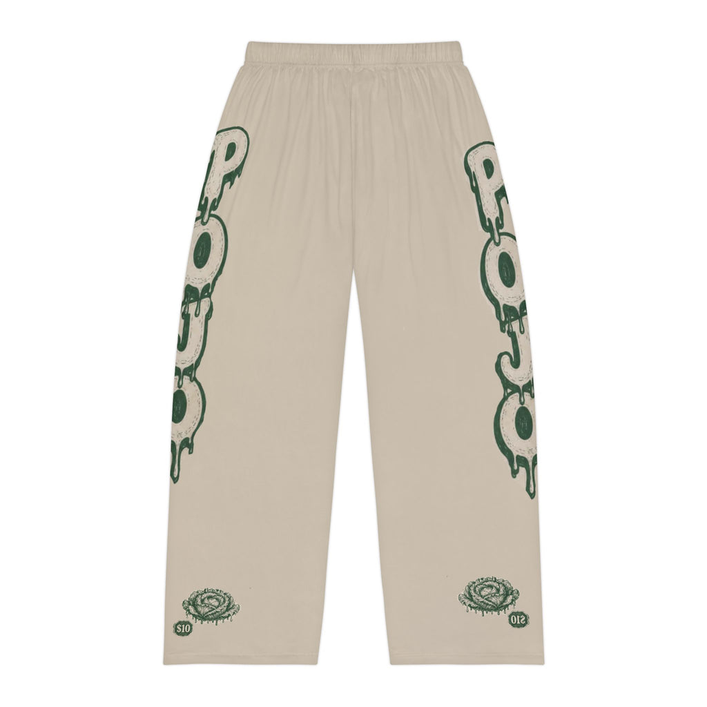 Graphic Pajama Pants — Beige Rose & Drip Logo Loungewear