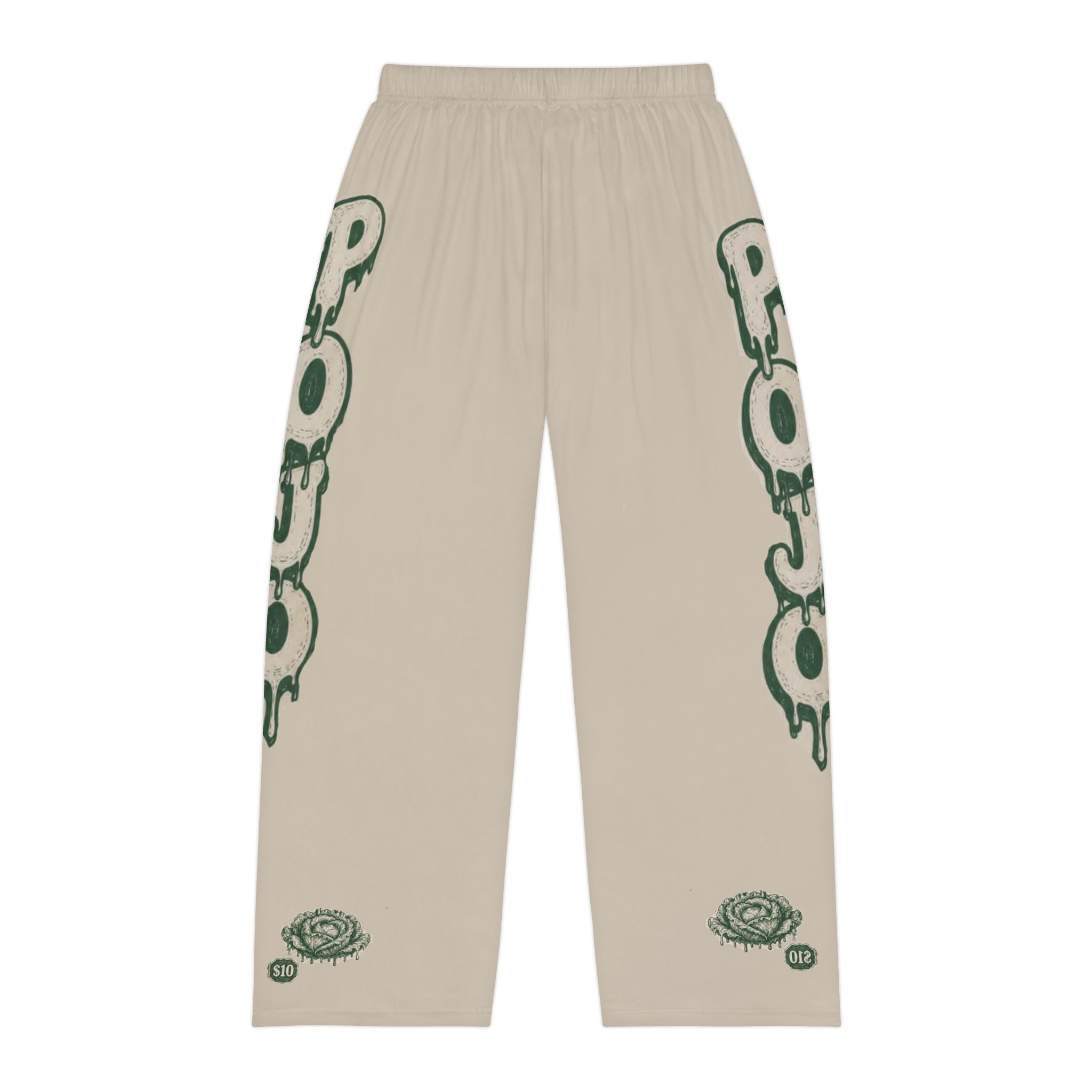 Graphic Pajama Pants — Beige Rose & Drip Logo Loungewear