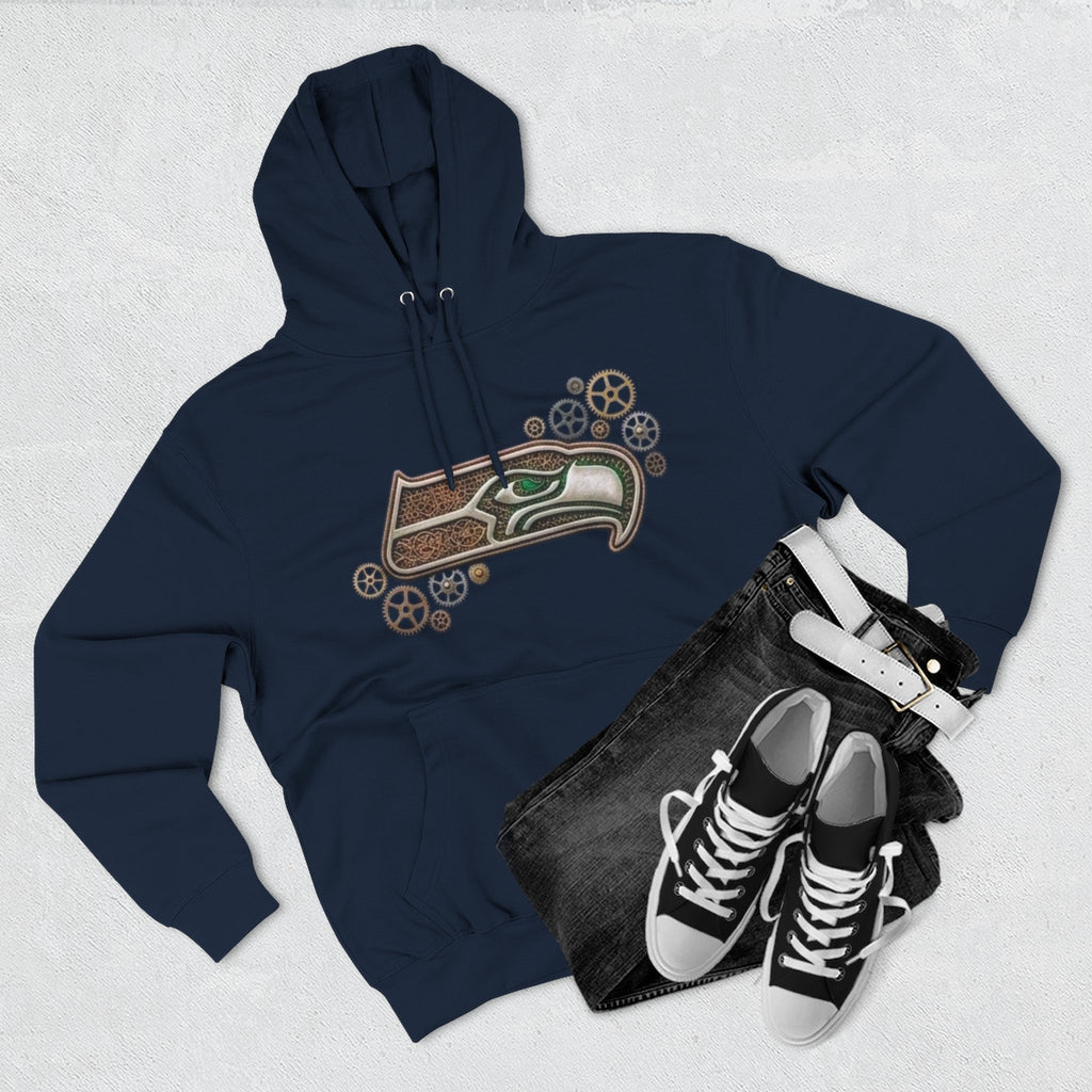 Seahawk Gear Hoodie — Vintage Seahawk Emblem with Gear Accents