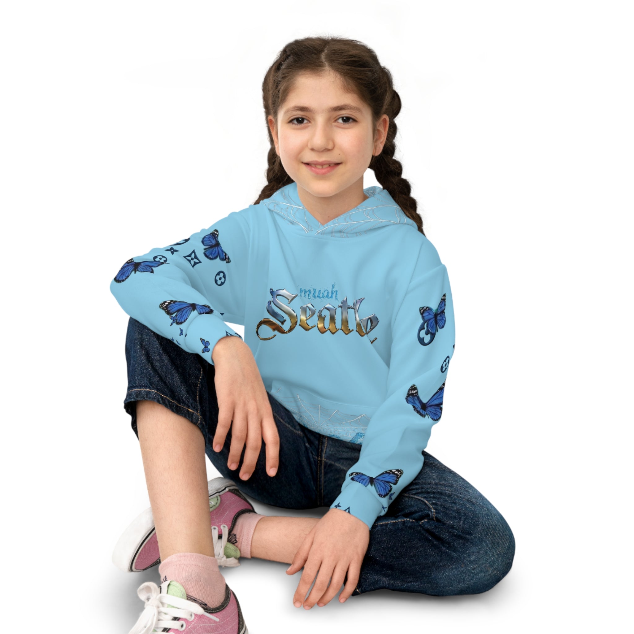Children's Hoodie — Smurfette Seattle Blue Butterfly All-Over Print