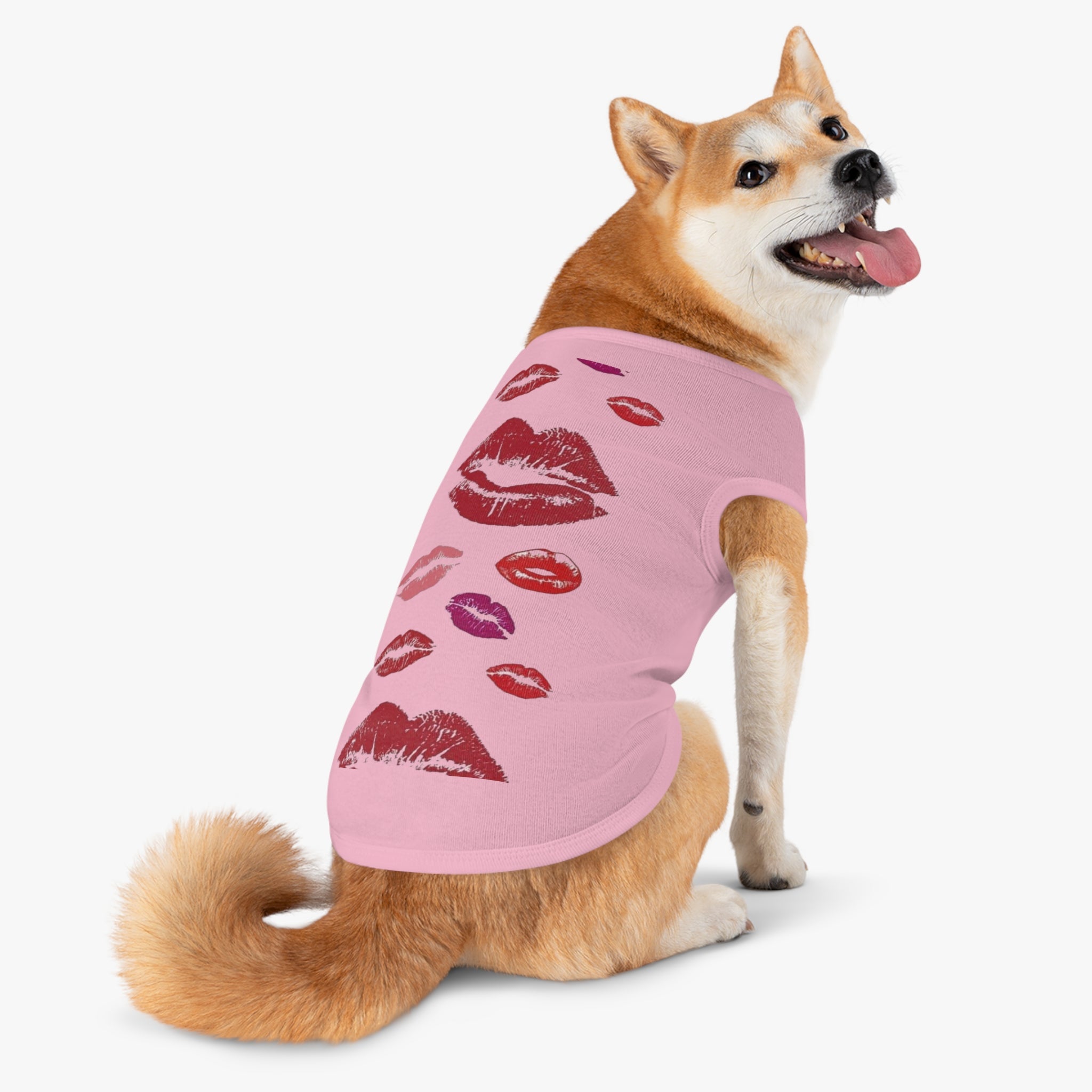 Pet Tank Top - Kiss Print Dog Shirt, Cute Lipstick Kiss Design for Small Dogs & Cats