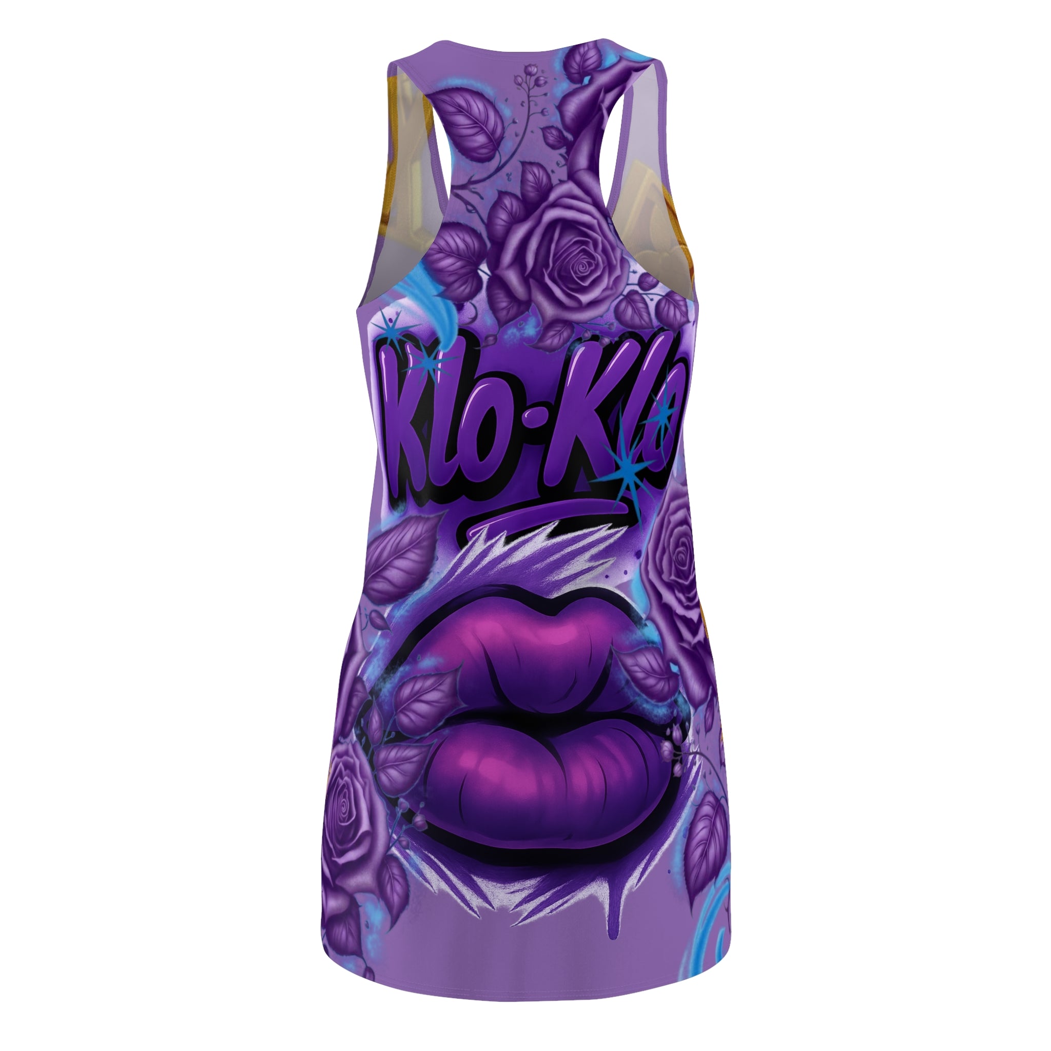 Purple Lip Art Racerback Dress — Bold Graffiti Floral AOP