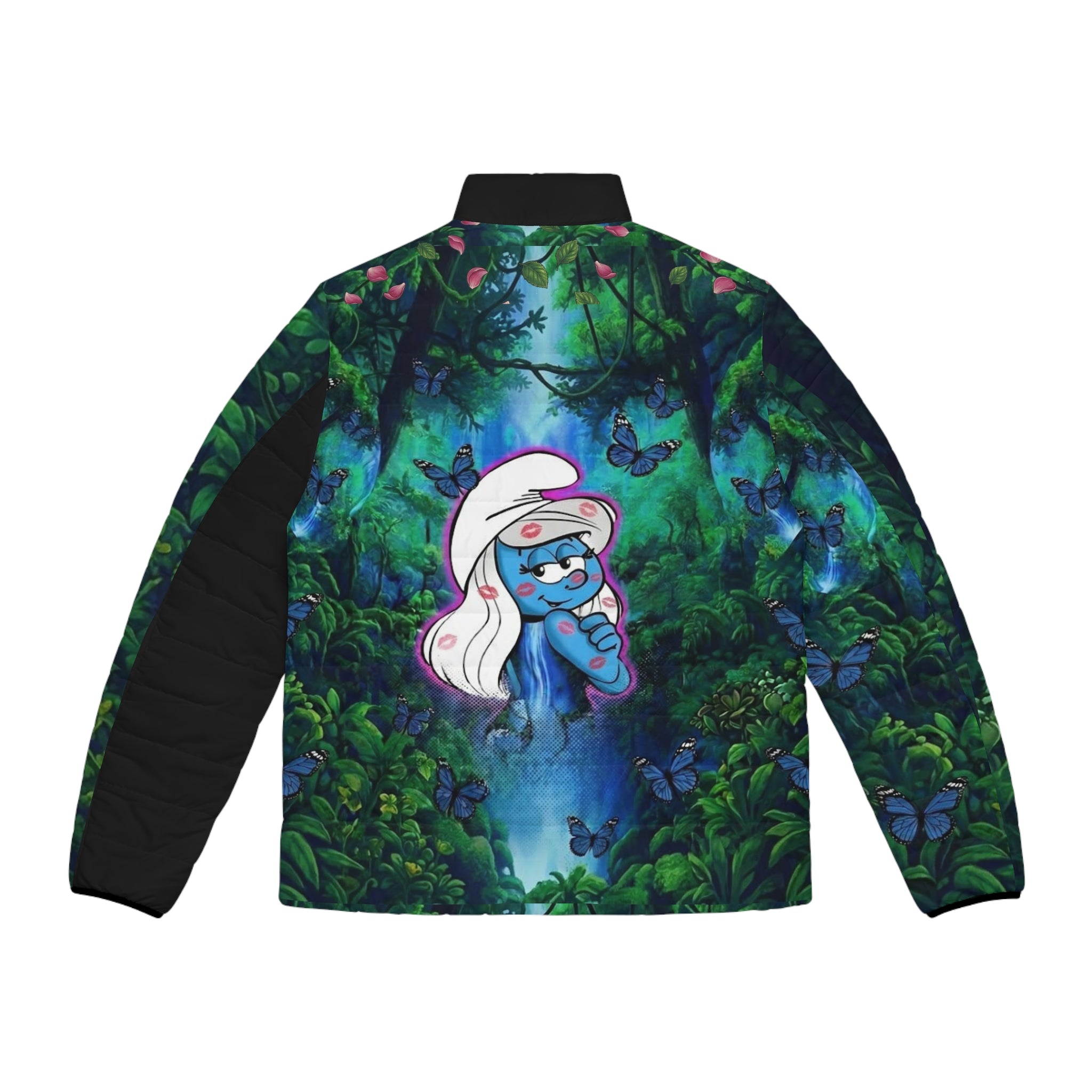 Butterfly Forest Puffer Jacket — "MUAH" Blue Smurfette AOP Men's Puffer