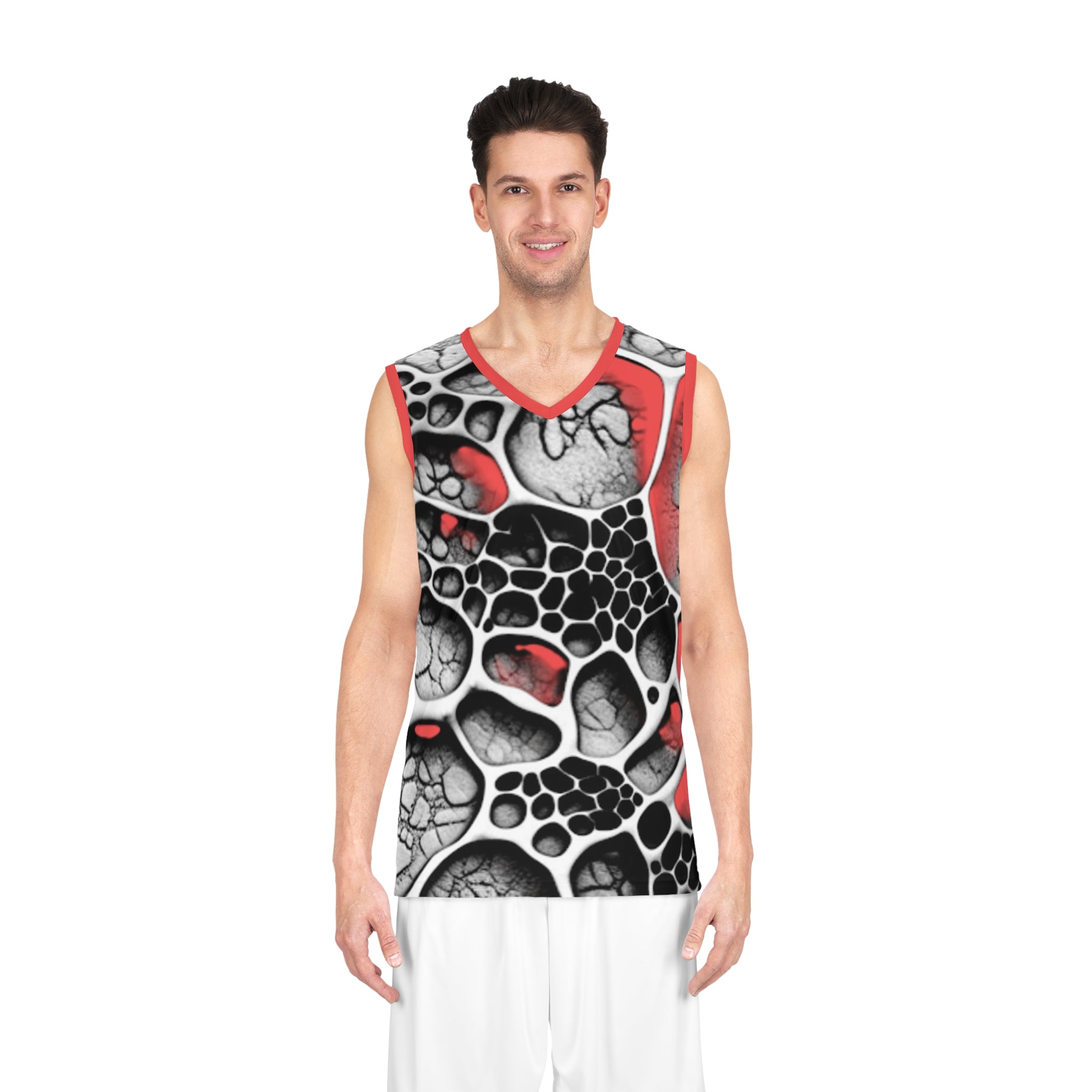 Abstract Red & Black Basketball Jersey — All-Over Print Athletic Tank
