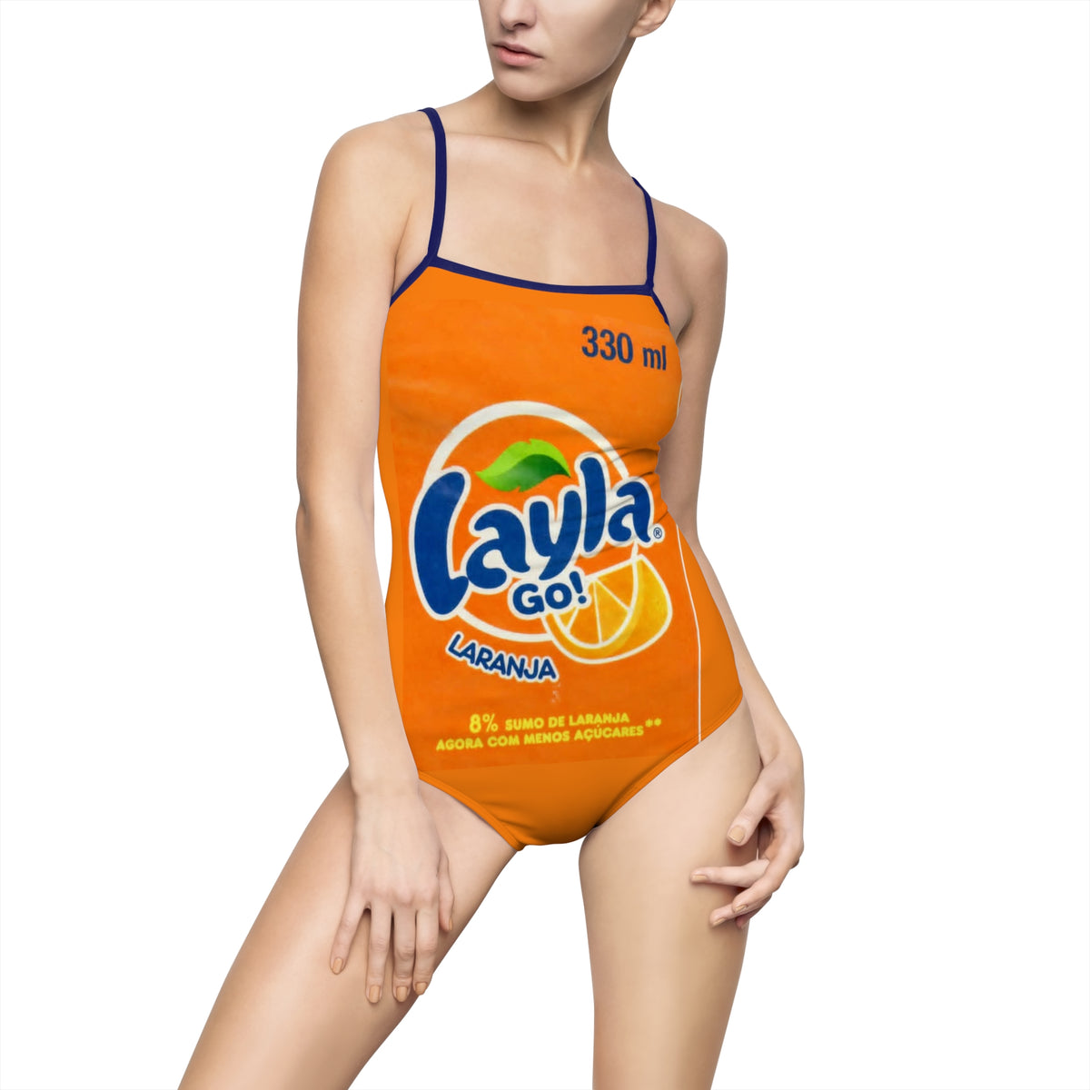 Orange Soda Label One-Piece Swimsuit — Retro Layla GO Laranja Print