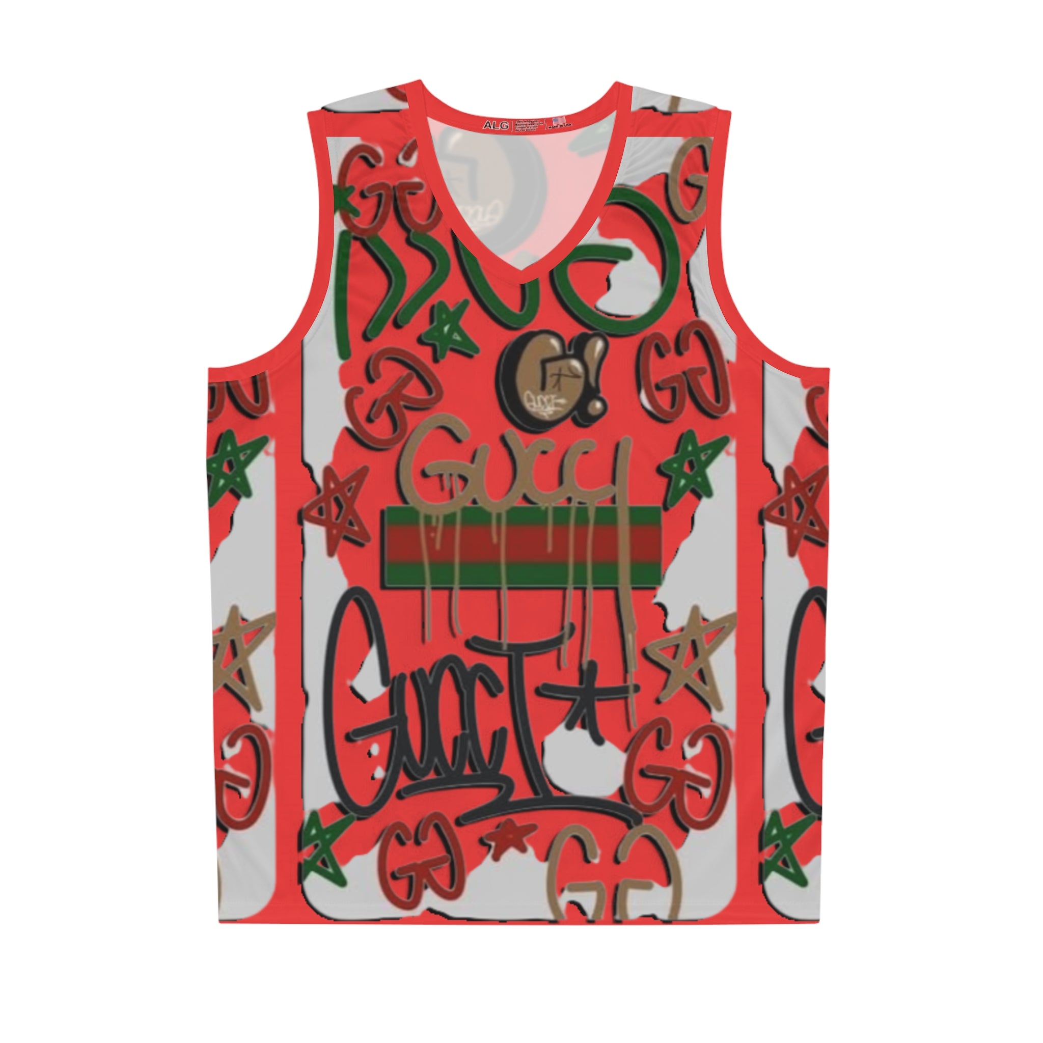 Graffiti Gucci Basketball Jersey — Red AOP Streetwear