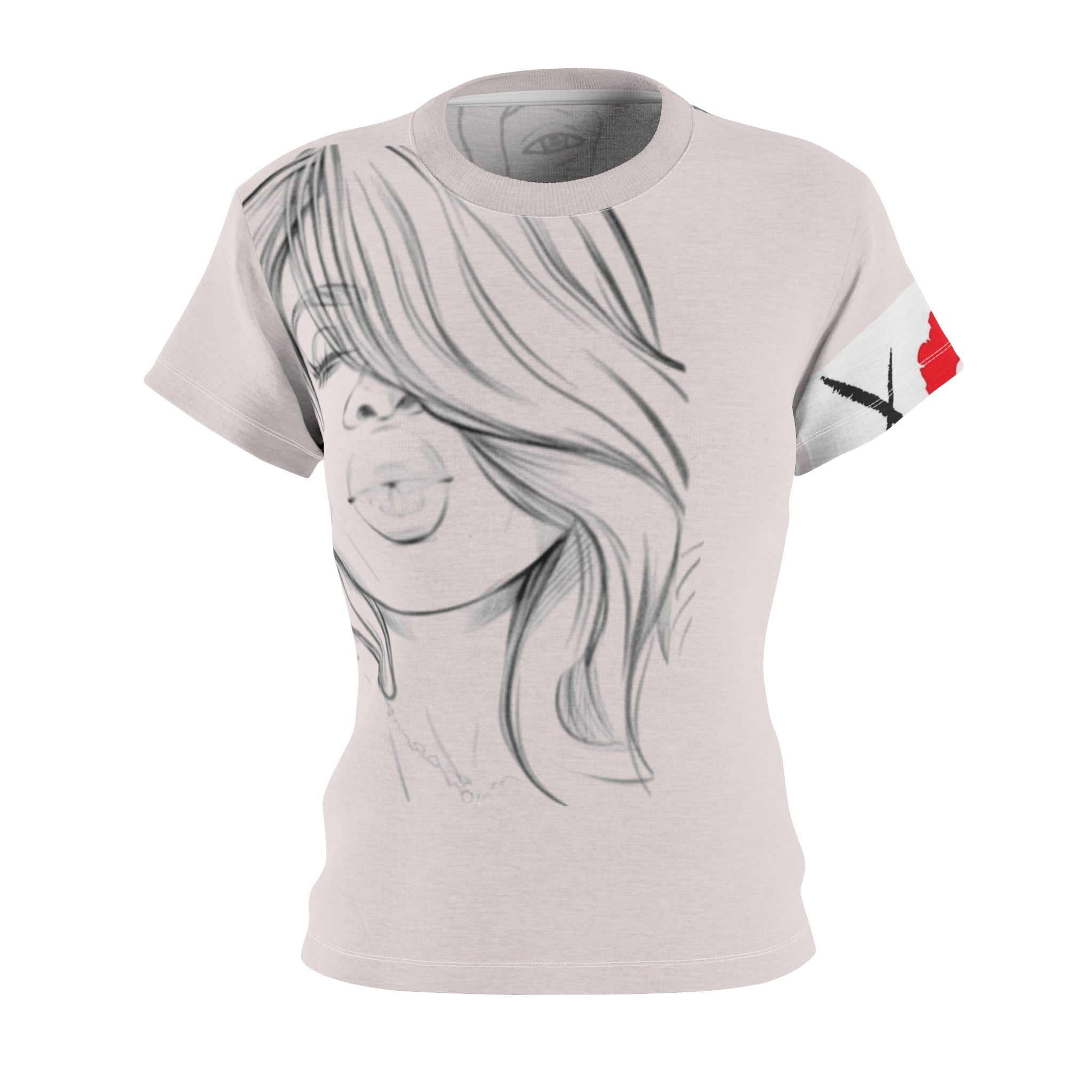 Women's Graphic Tee — Minimal Line Art Girl Design