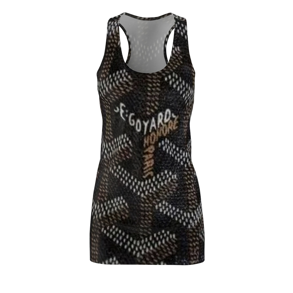 Racerback Dress — Black Goyard-Inspired Pattern with 'Goyard' Text