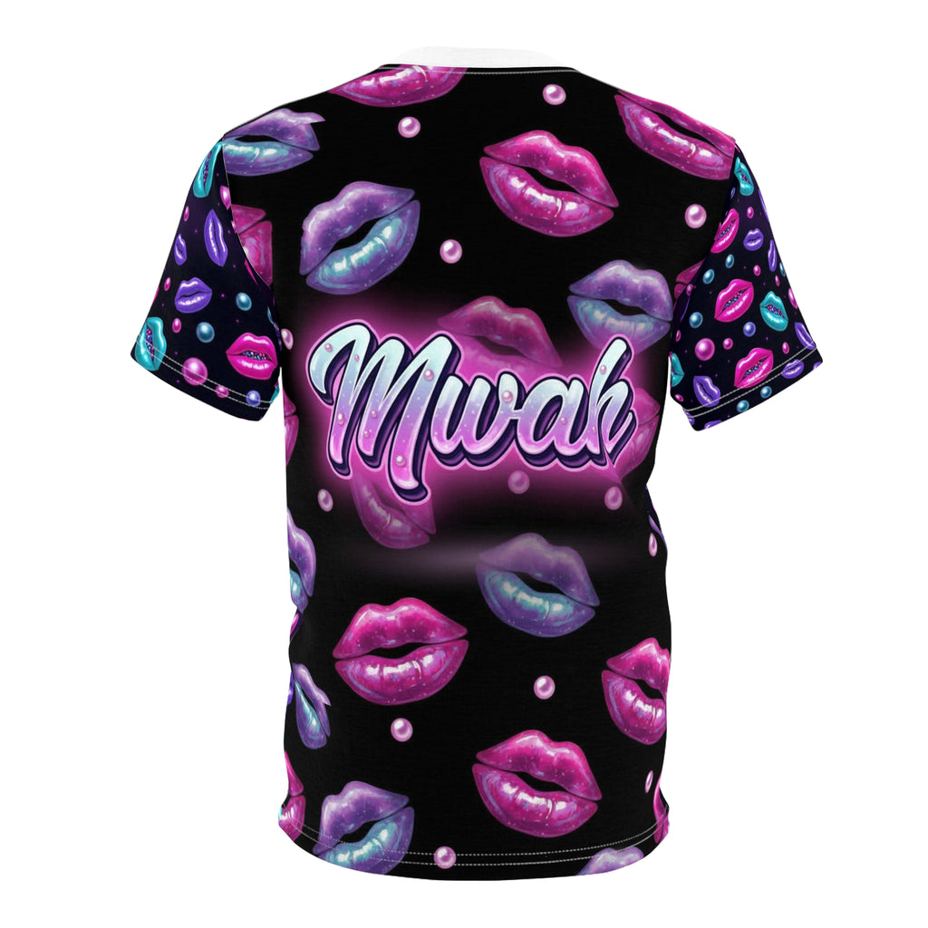 Neon Kiss Pattern Tee | Lip Print All-Over Shirt