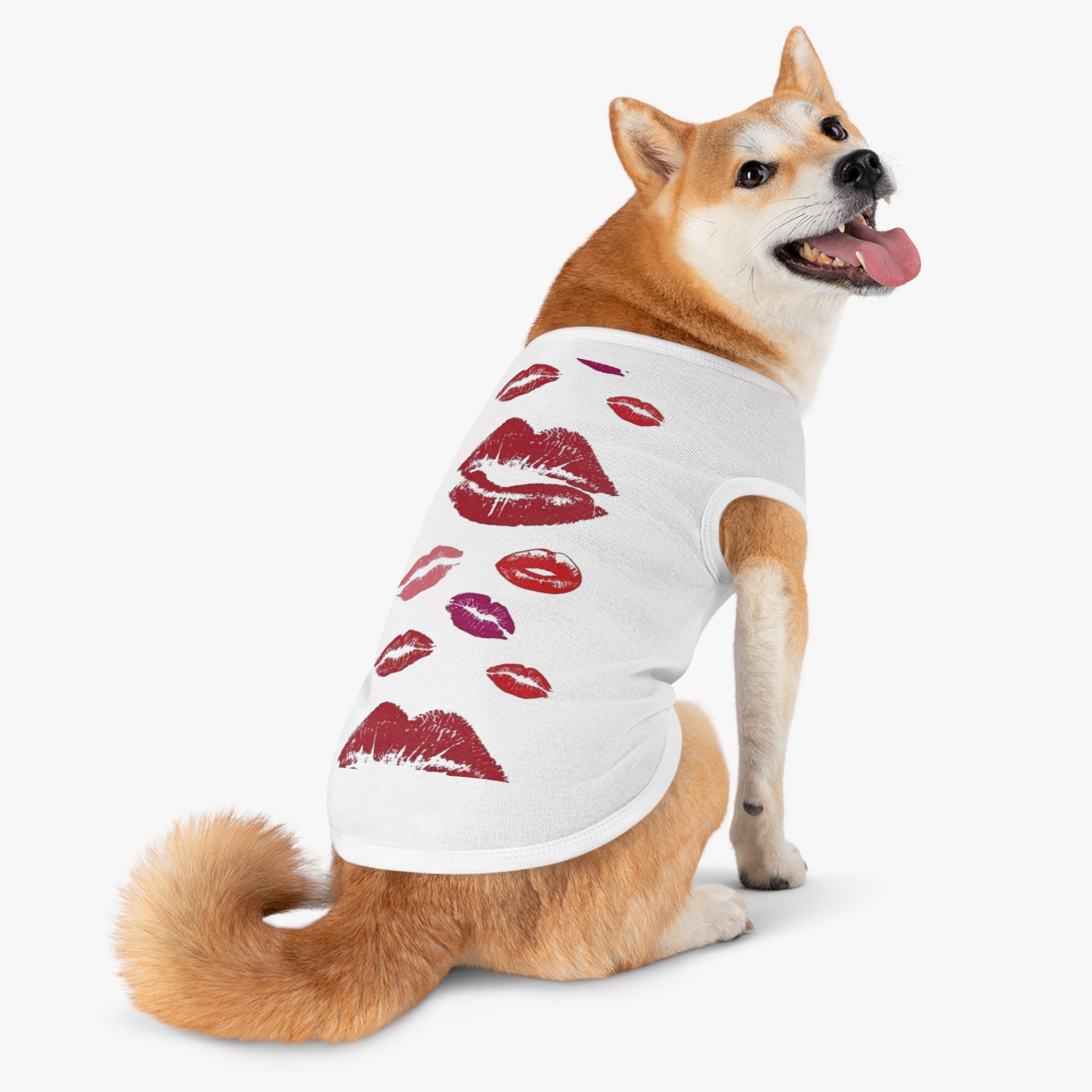 Pet Tank Top - Kiss Print Dog Shirt, Cute Lipstick Kiss Design for Small Dogs & Cats