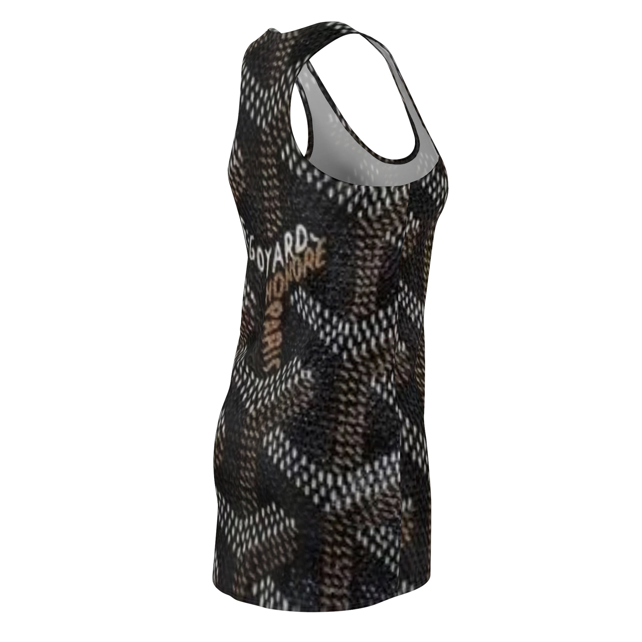 Racerback Dress — Black Goyard-Inspired Pattern with 'Goyard' Text