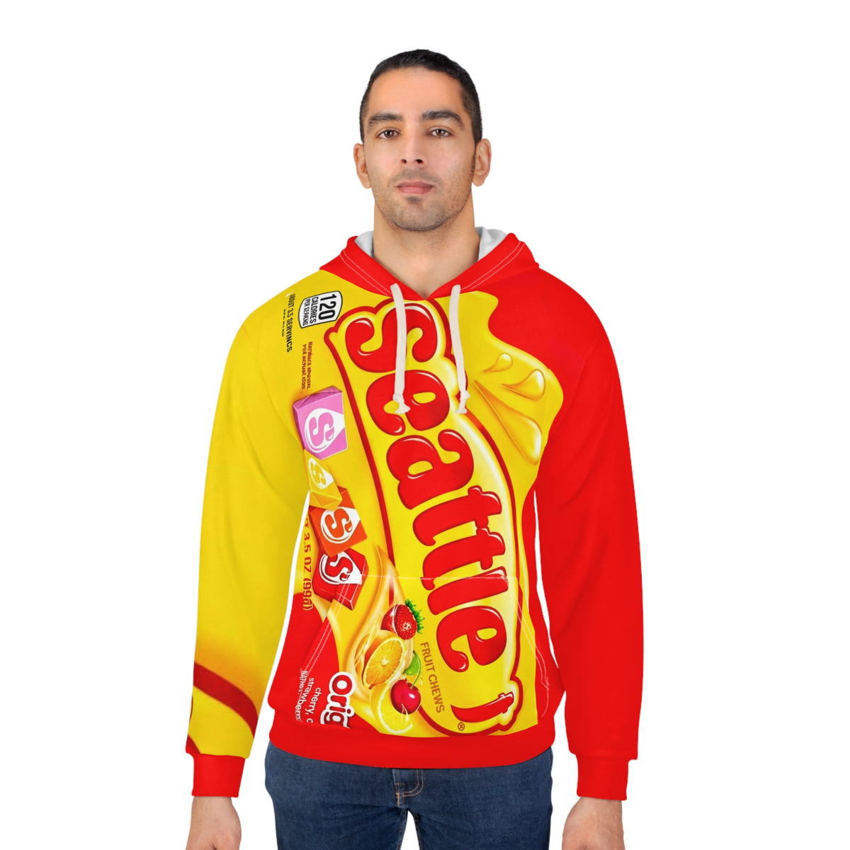 Candy Bar Wrapper Hoodie — Bright Seattle Chocolate Bar All-Over Print
