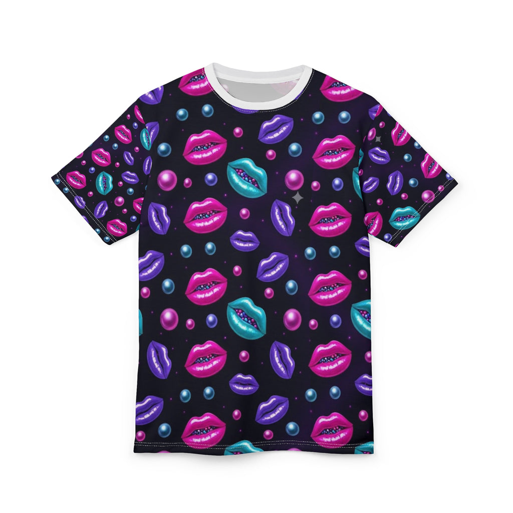 Neon Kiss Pattern Tee | Lip Print All-Over Shirt