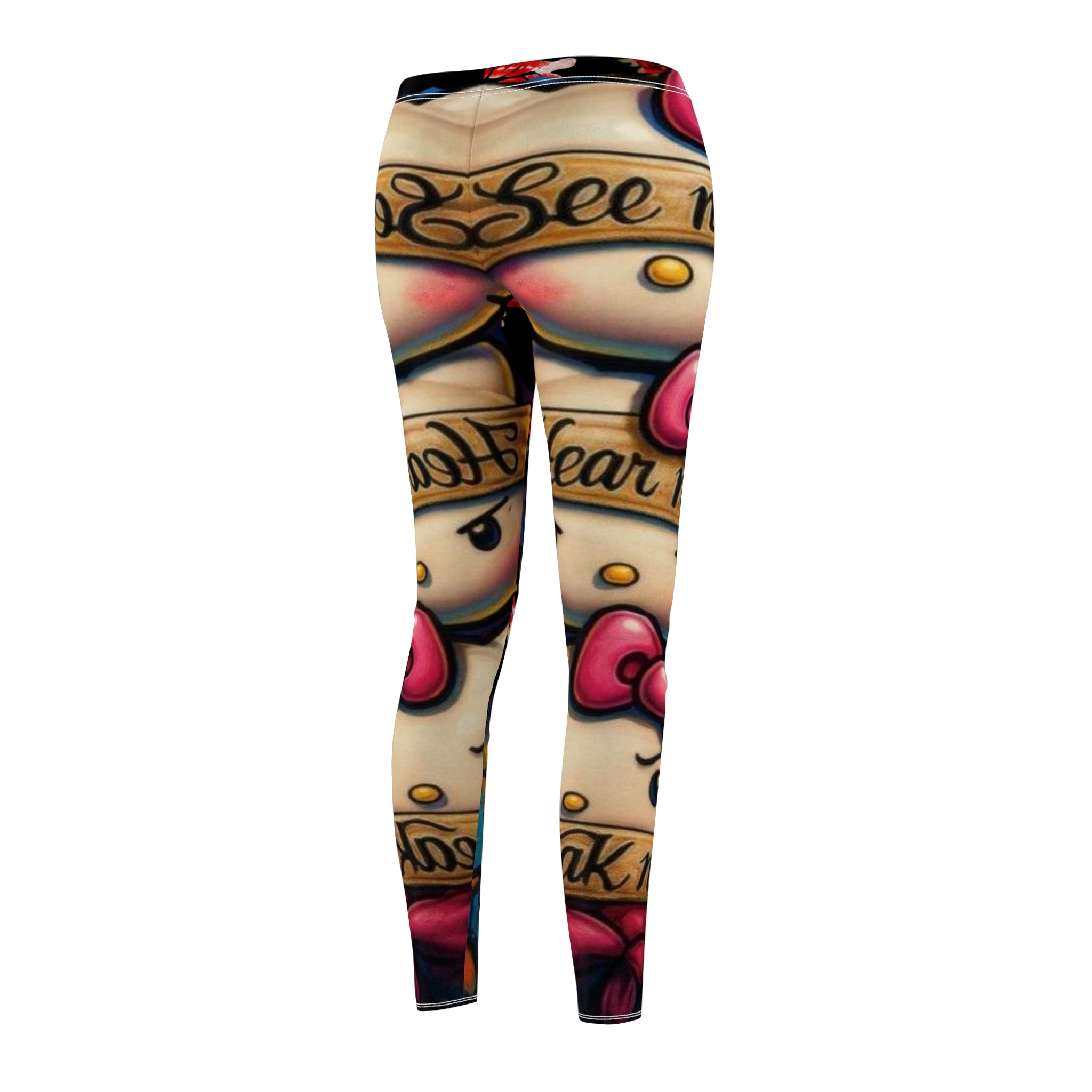 Red Rose & Lip Print Leggings — Floral Kiss Pattern Women's Leggings
