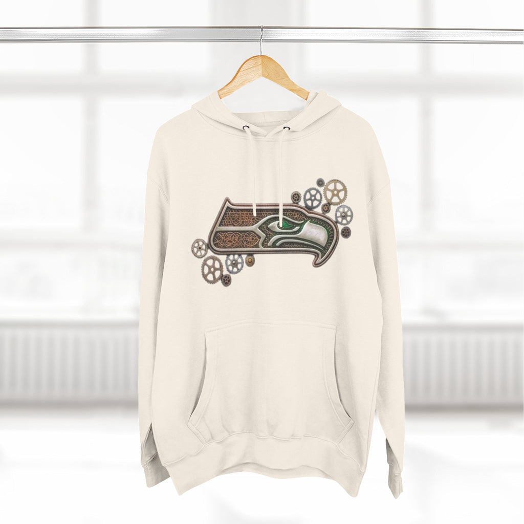 Seahawk Gear Hoodie — Vintage Seahawk Emblem with Gear Accents