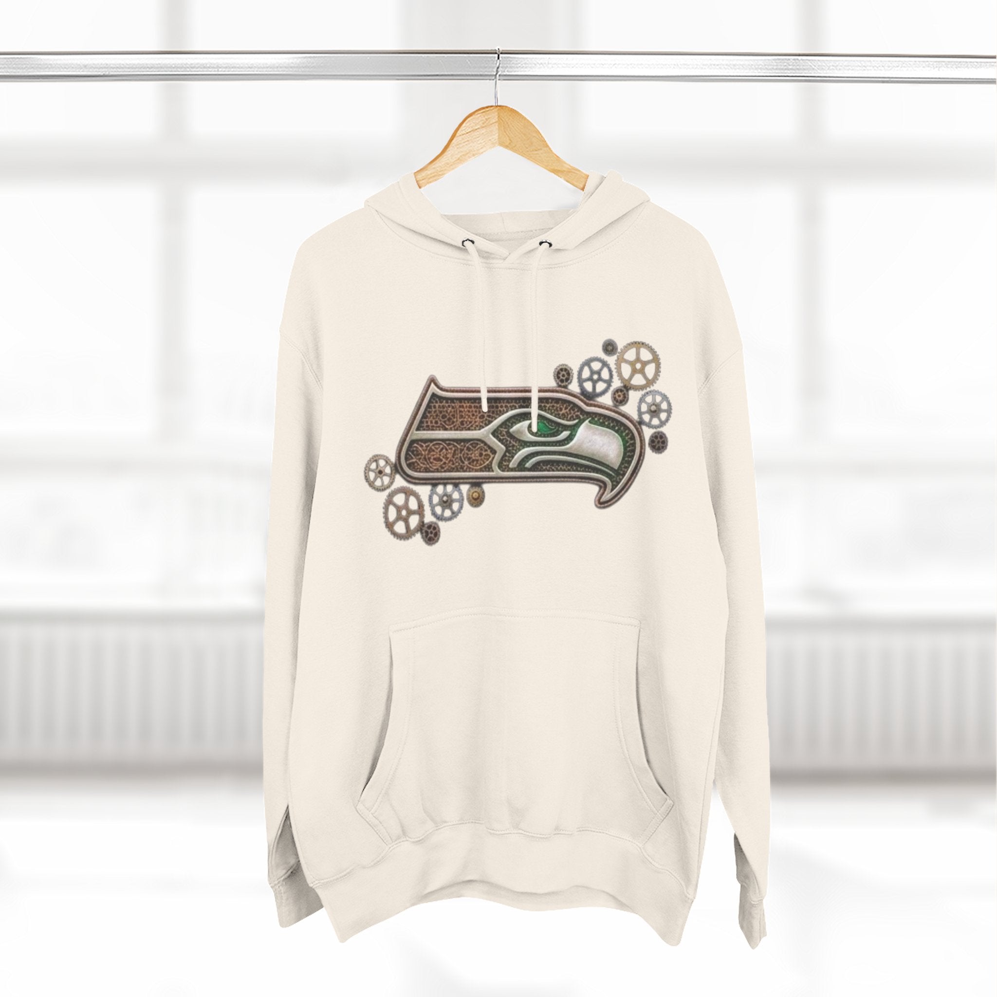 Seahawk Gear Hoodie — Vintage Seahawk Emblem with Gear Accents