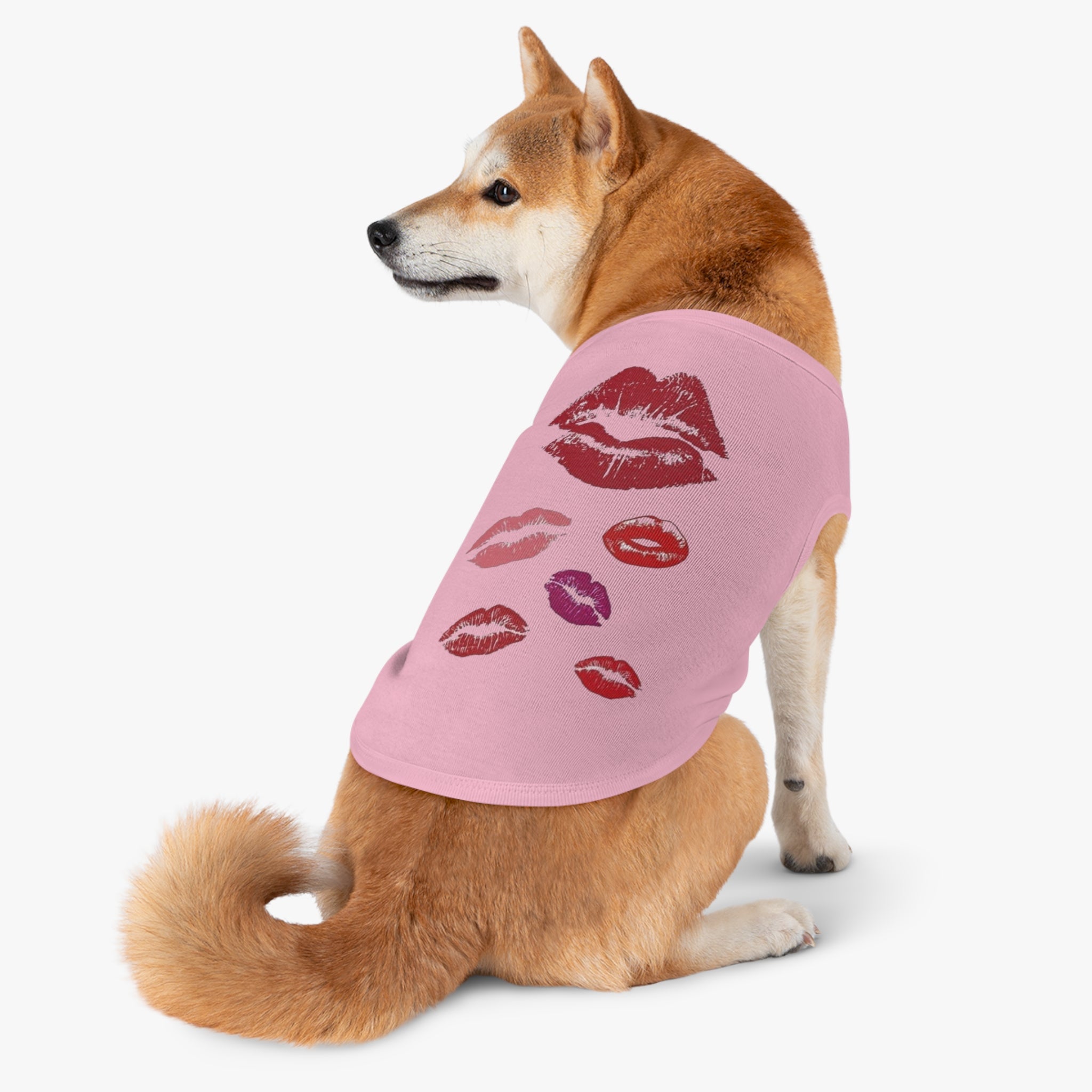 Pet Tank Top - Kiss Print Dog Shirt, Cute Lipstick Kiss Design for Small Dogs & Cats
