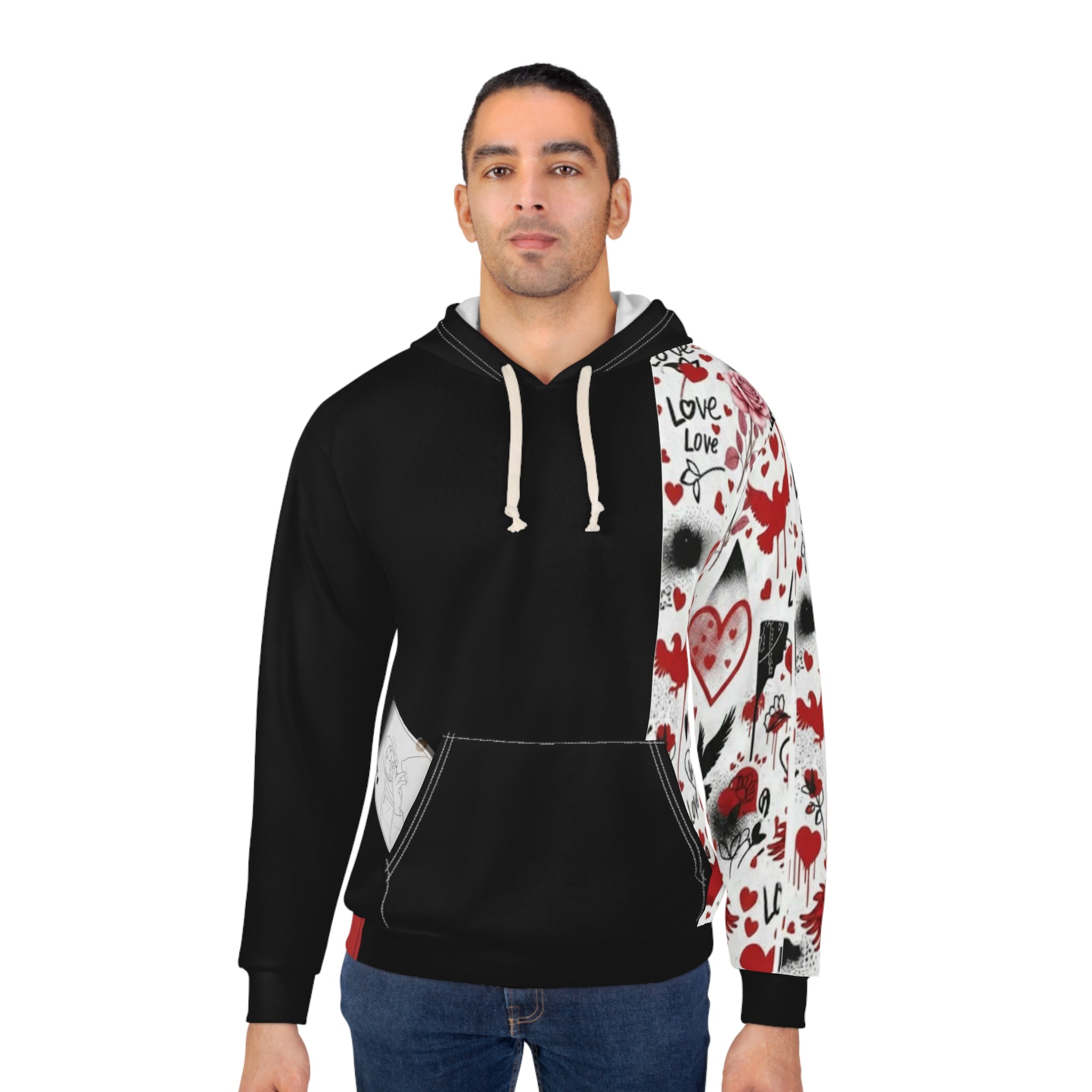 Ace of Hearts Hoodie – Red & Black Valentine's Card Art Pullover