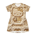 Hello Kitty Luxe T‑Shirt Dress – All‑Over Print Chanel-Inspired Pattern