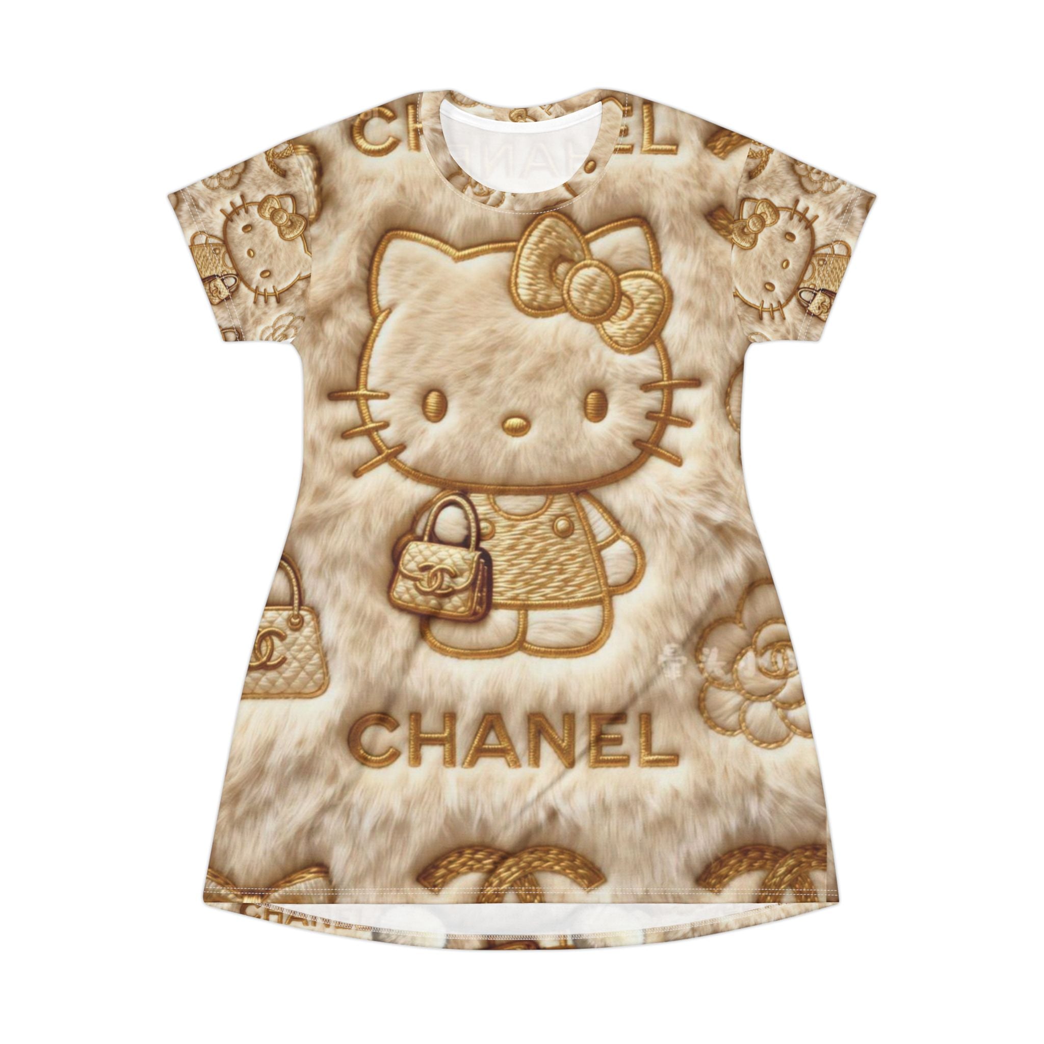 Hello Kitty Luxe T‑Shirt Dress – All‑Over Print Chanel-Inspired Pattern