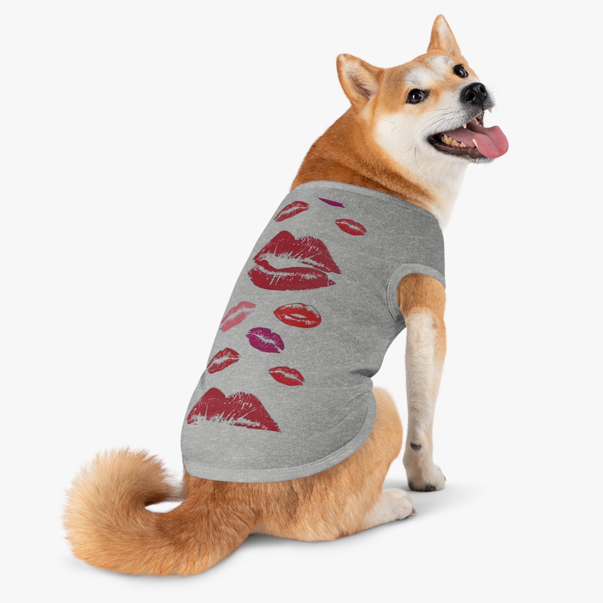 Pet Tank Top - Kiss Print Dog Shirt, Cute Lipstick Kiss Design for Small Dogs & Cats