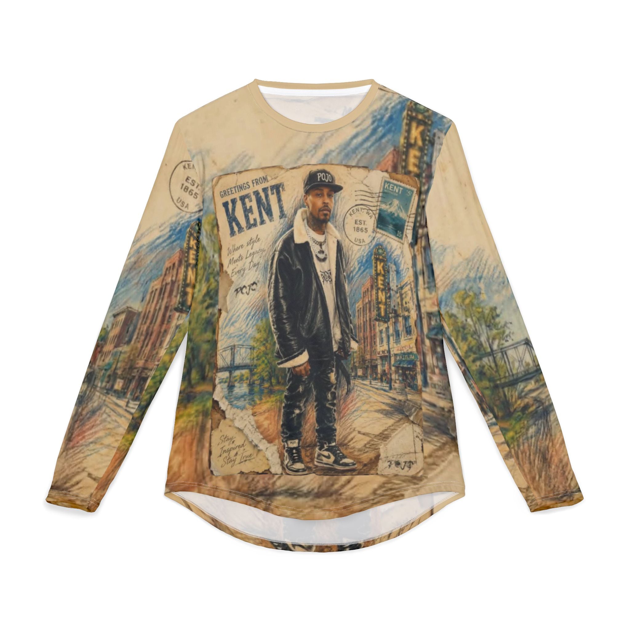 Men’s Long Sleeve UV Shirt — Vintage City Portrait "Kent" All-Over Print