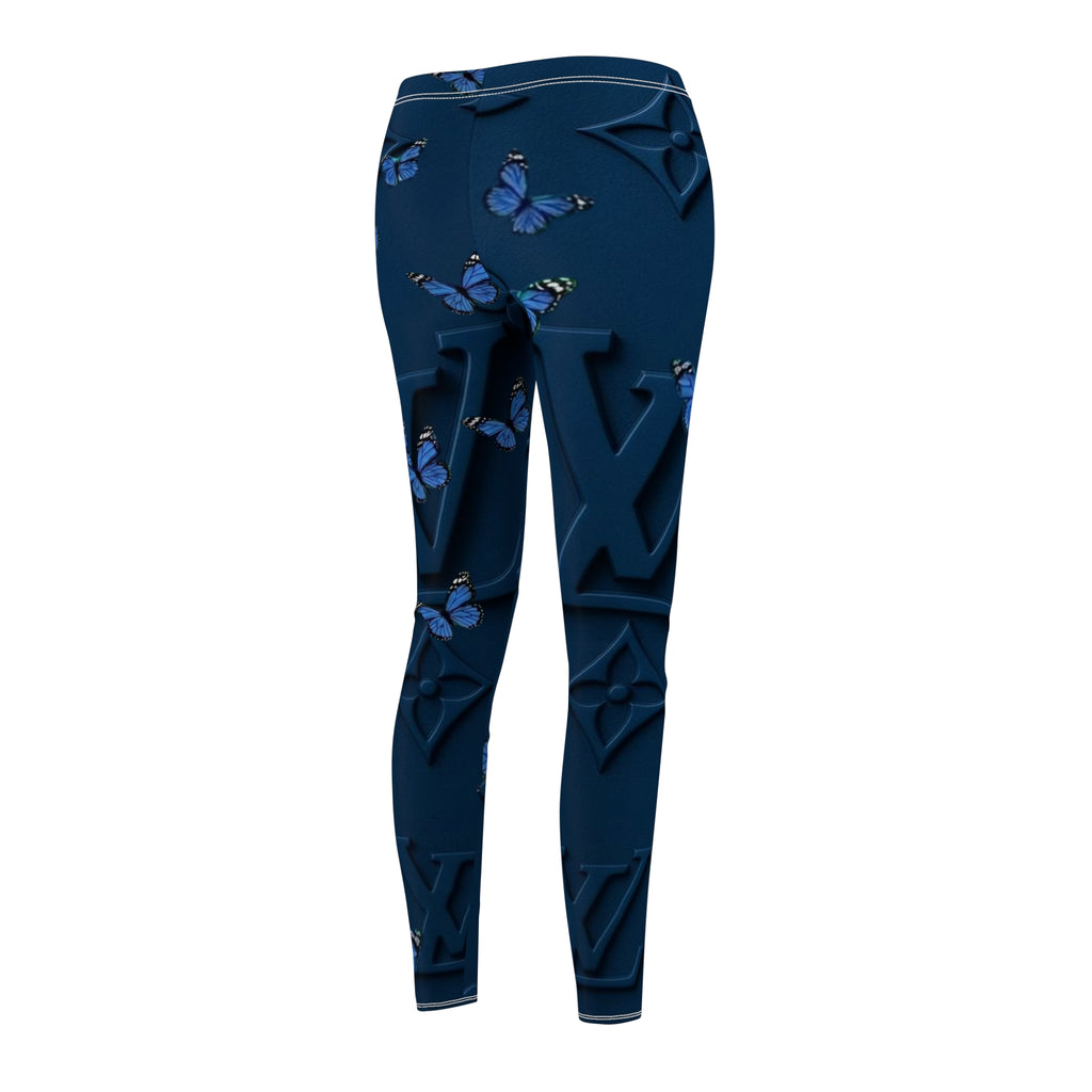 Blue Butterfly Monogram Leggings — Floral Luxe All-Over Print