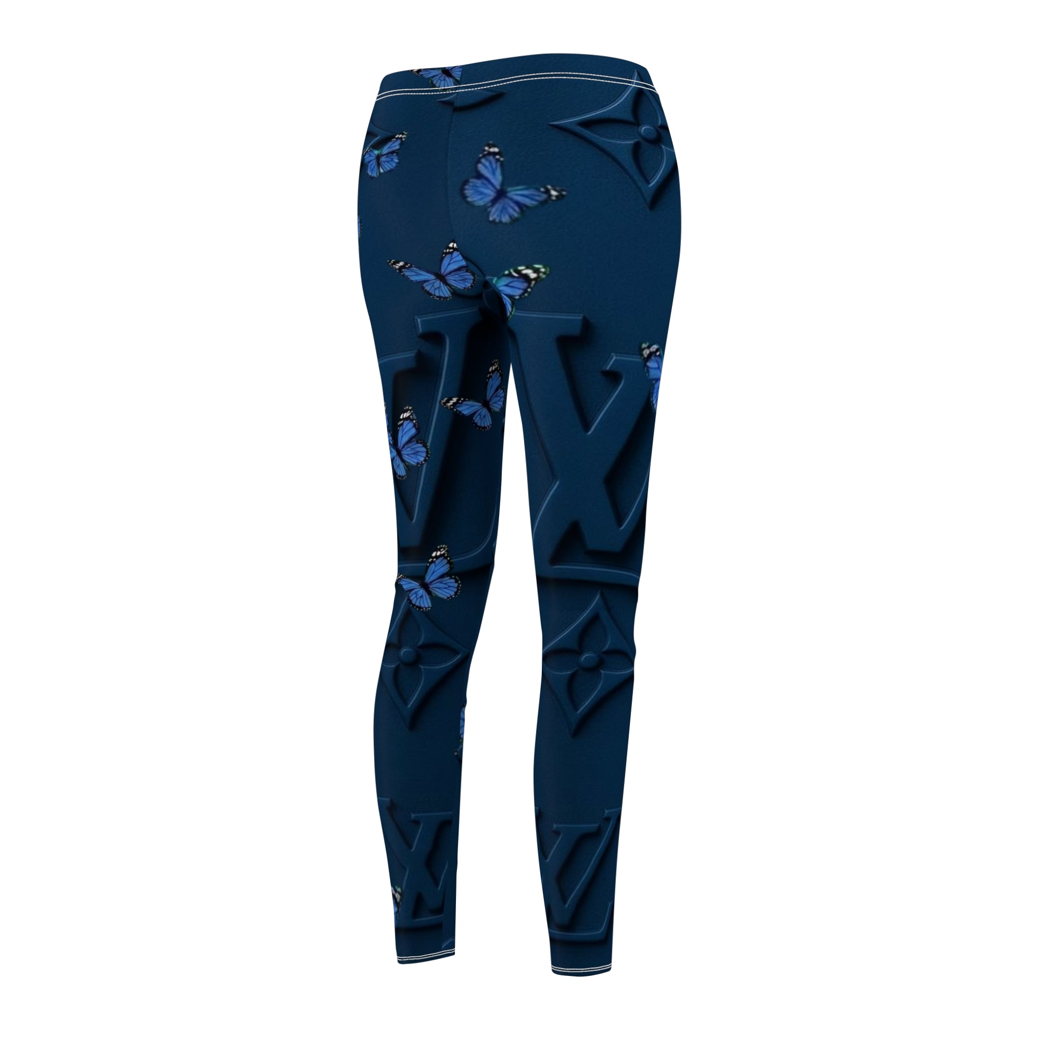 Blue Butterfly Monogram Leggings — Floral Luxe All-Over Print