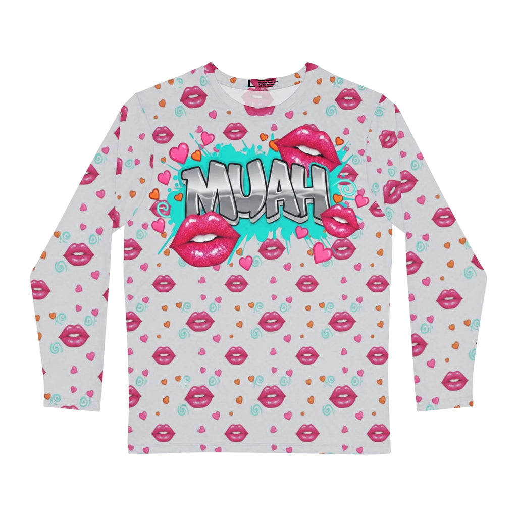 Muah Kiss Pattern Long Sleeve Shirt | All-Over Print Lips Design