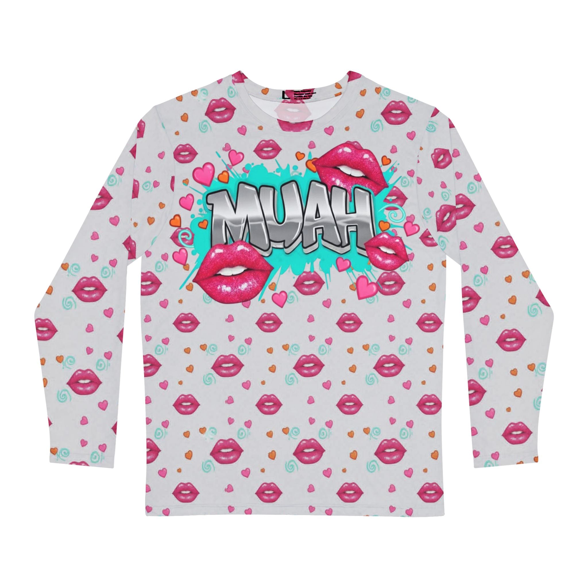 Muah Kiss Pattern Long Sleeve Shirt | All-Over Print Lips Design