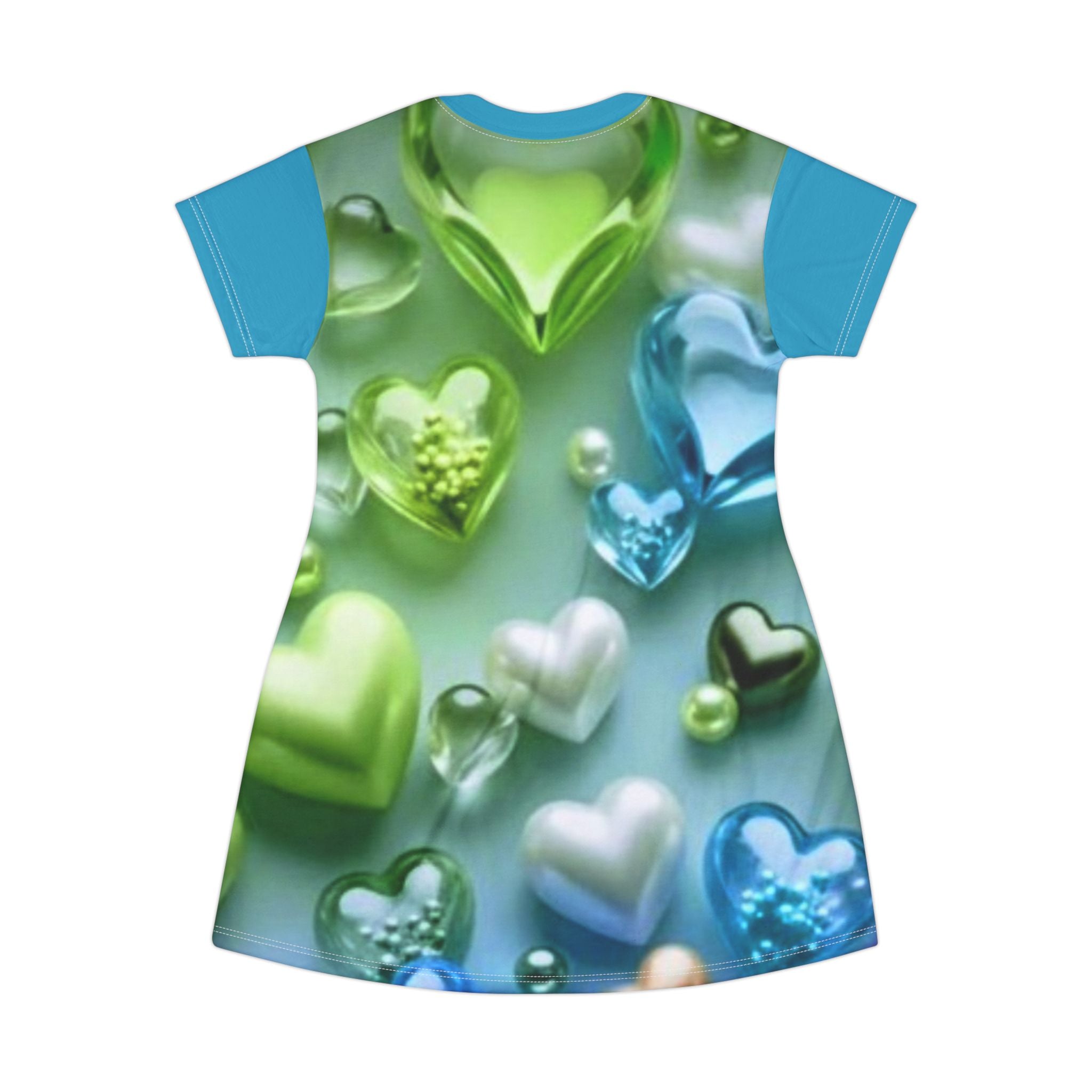 Heart Bubble All-Over Print T-Shirt Dress — Colorful 3D Hearts Summer Dress