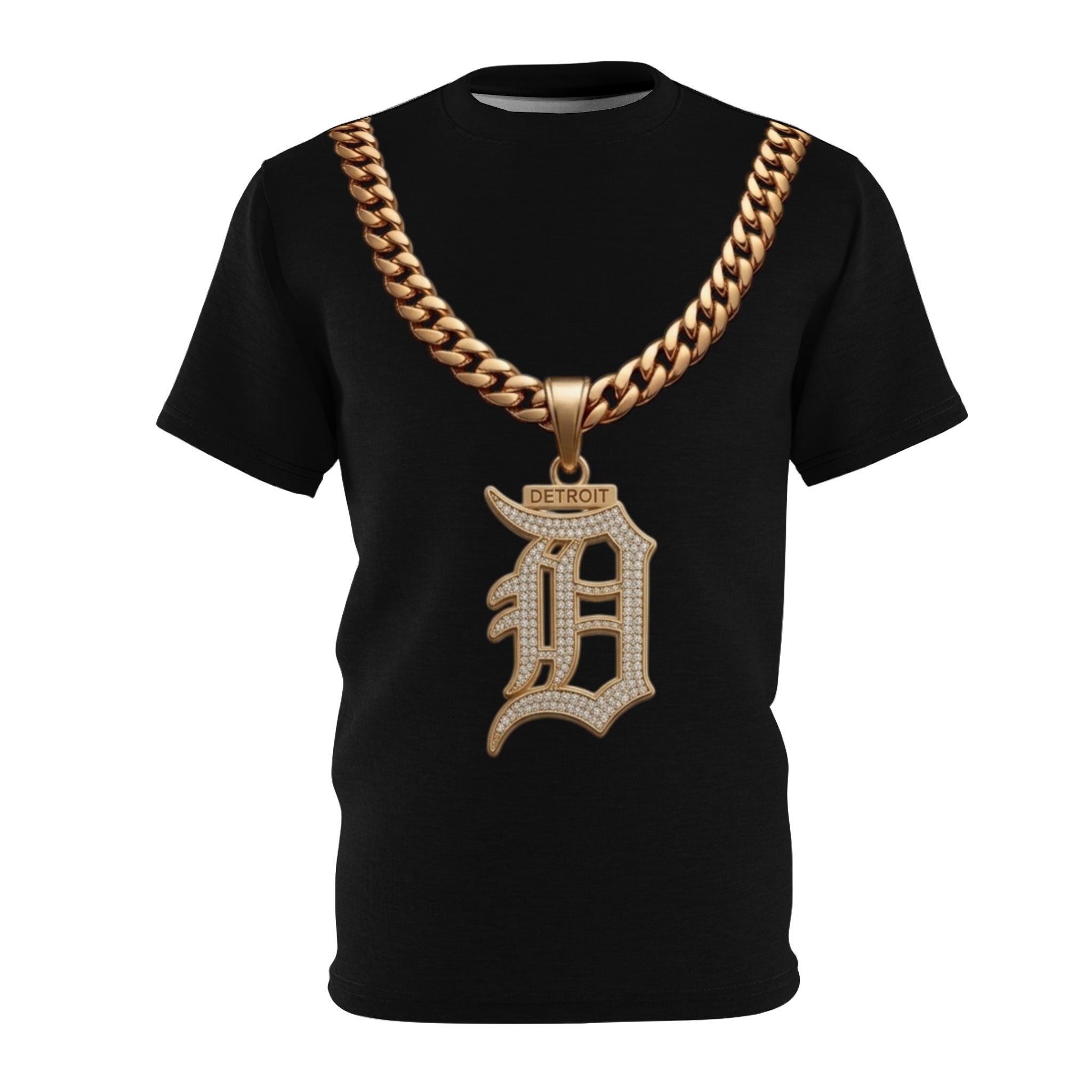 Detroit D Pendant Tee — Black Gold Necklace Graphic T-Shirt