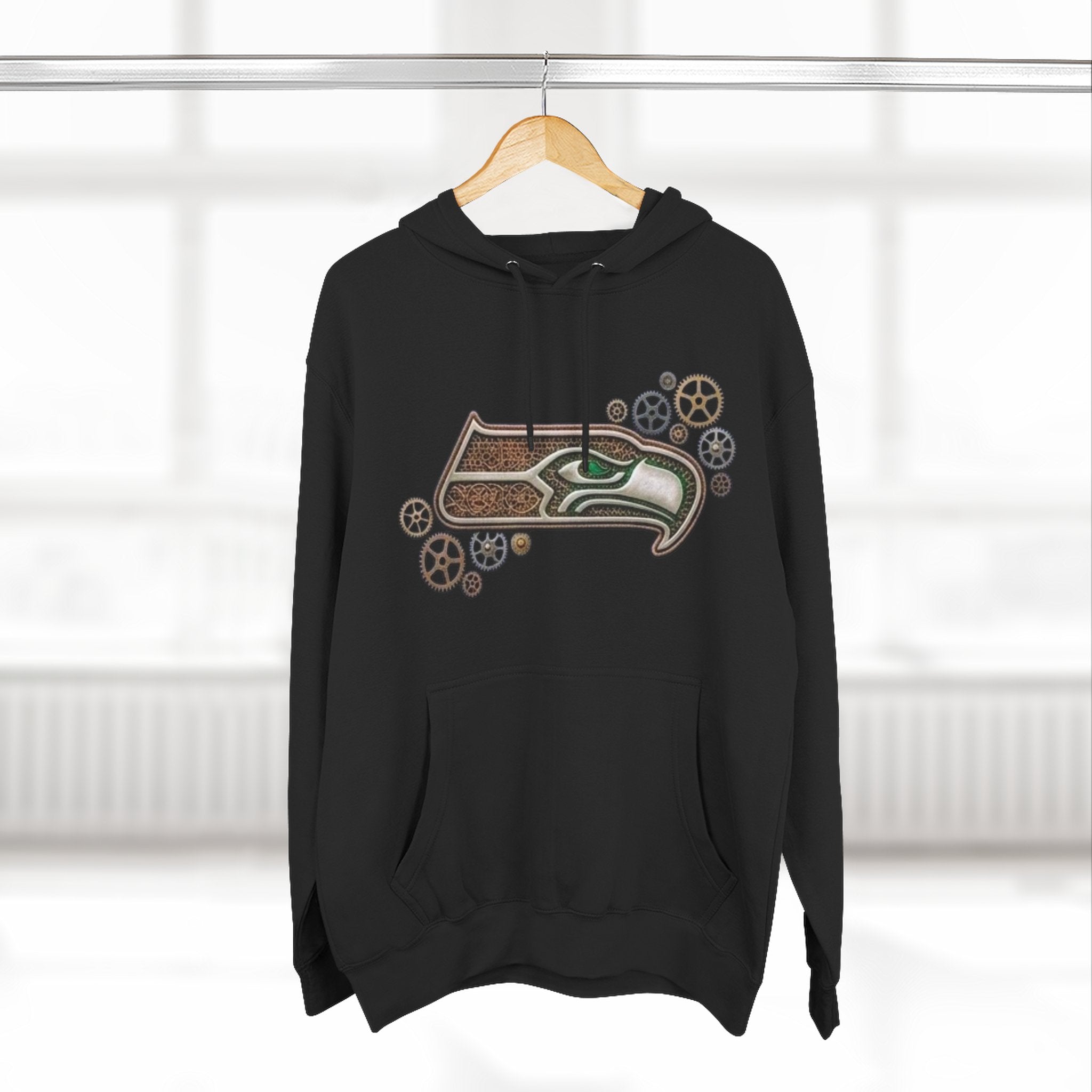 Seahawk Gear Hoodie — Vintage Seahawk Emblem with Gear Accents